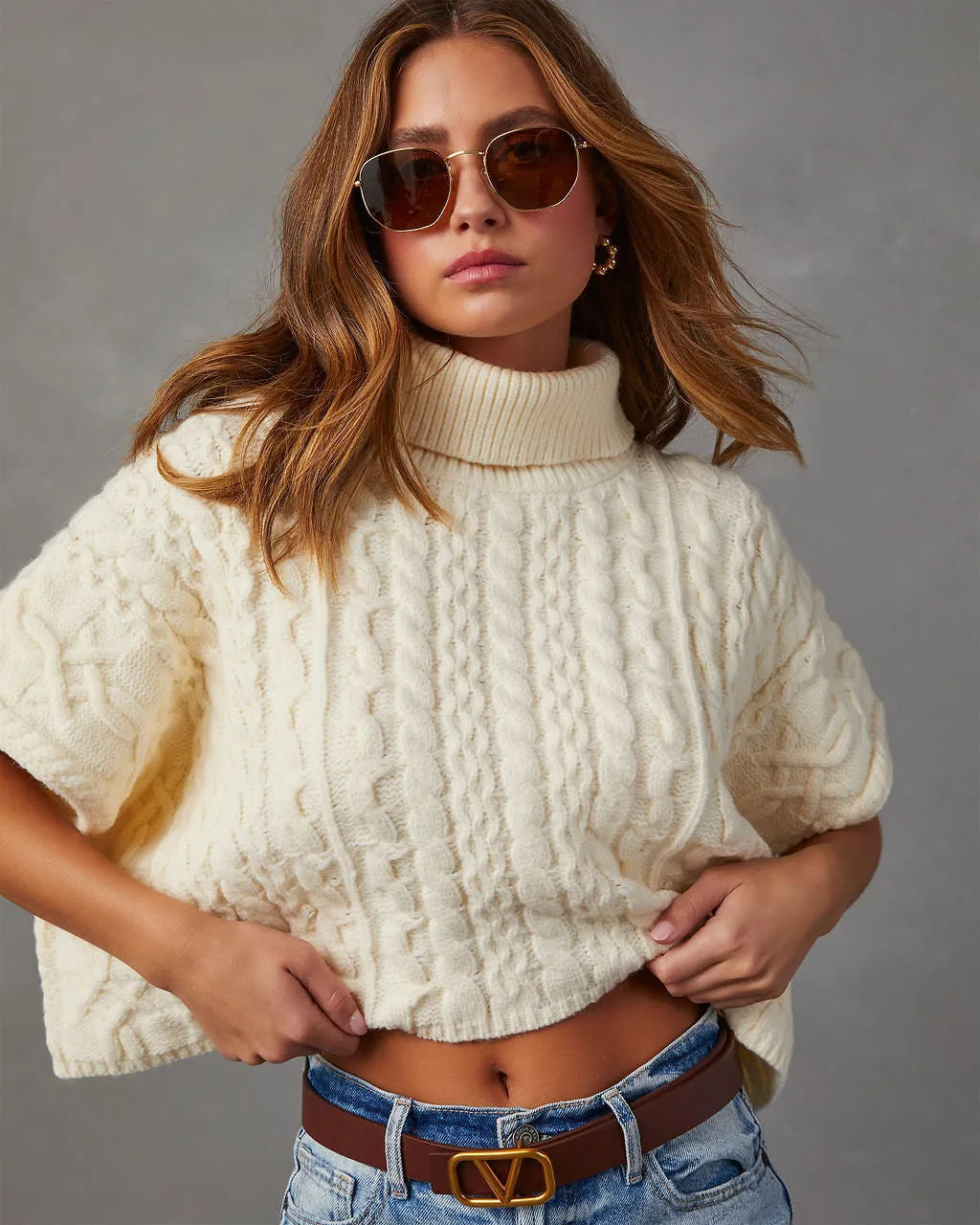 Adalynn Cable Knit Turtleneck Sweater Vest