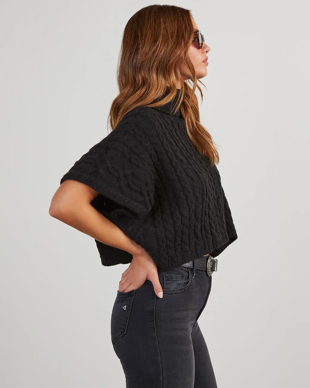 Adalynn Cable Knit Turtleneck Sweater Vest