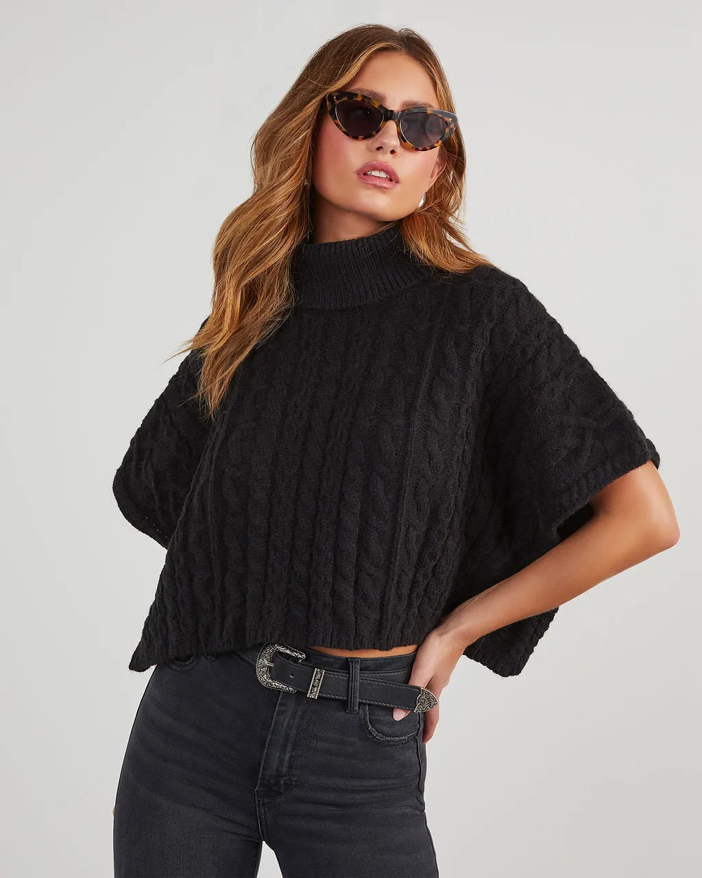 Adalynn Cable Knit Turtleneck Sweater Vest