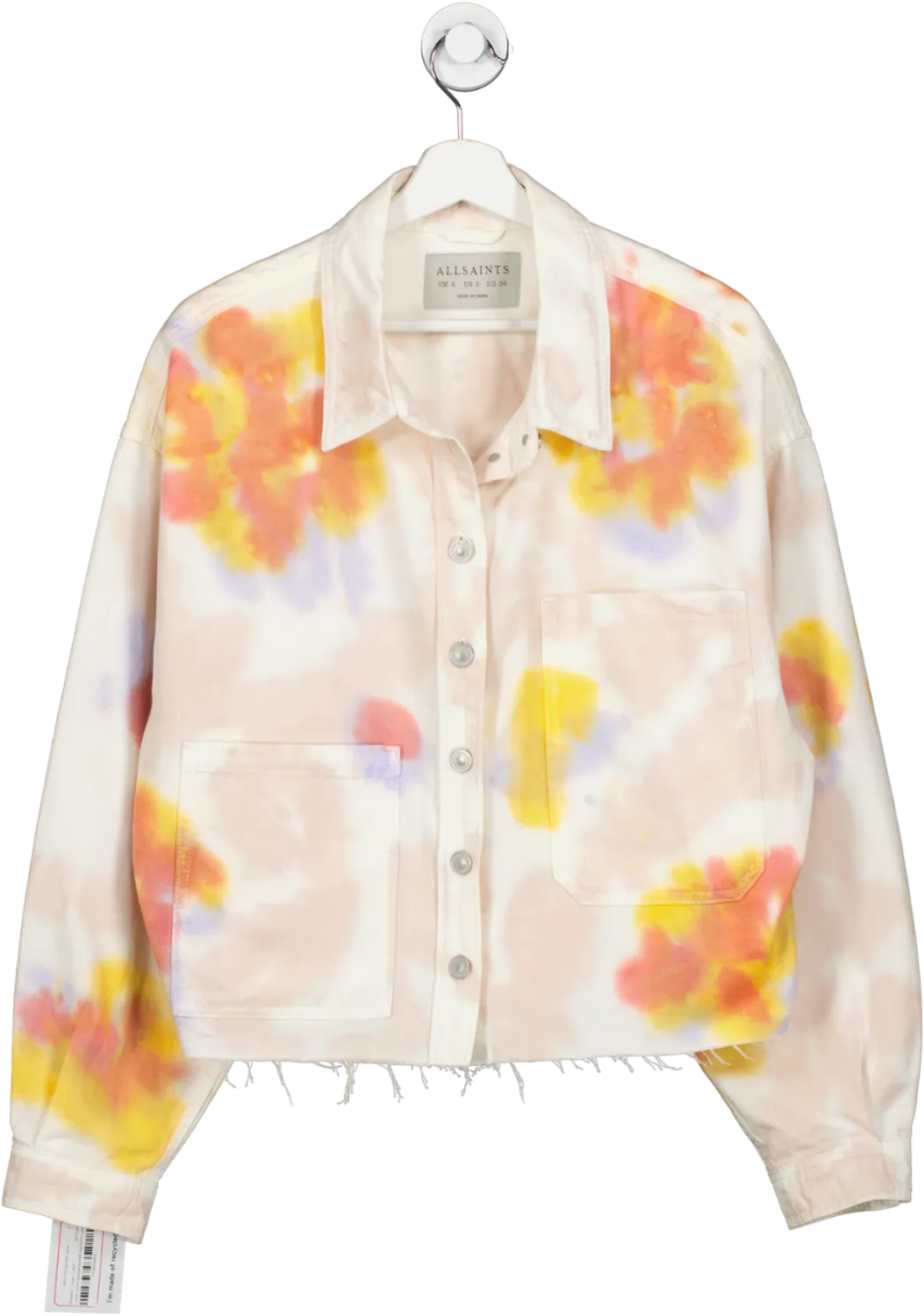 All Saints Cream Nicky Tie Dyed Shirt Jacket UK 6