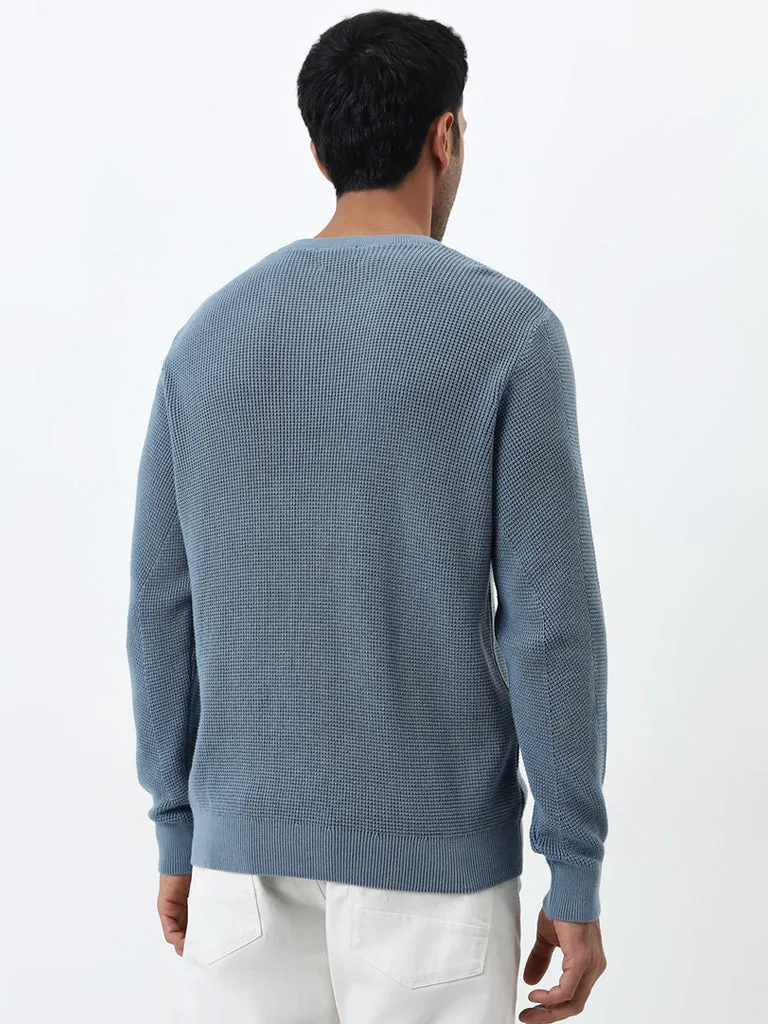 Ascot Dusty Blue Knitted Relaxed-Fit Cotton Sweater