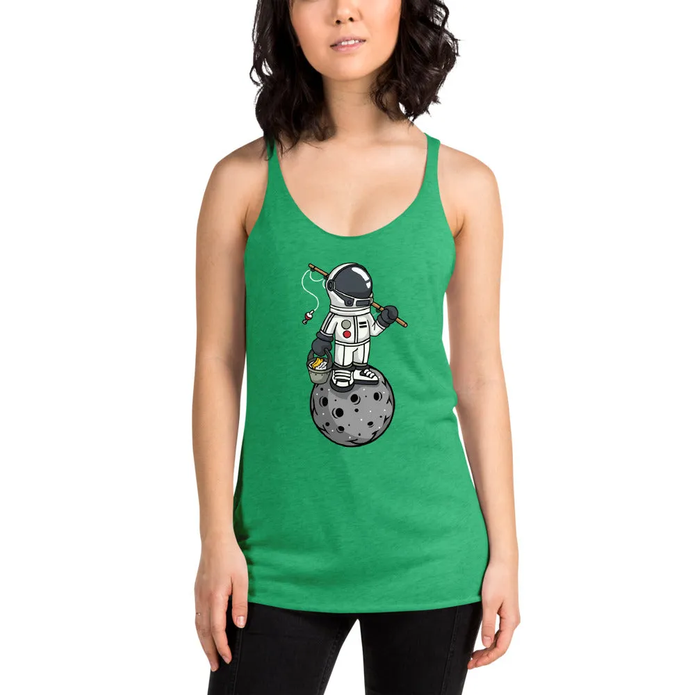 Astronaut | Fishing | Moon | Pop Art | Women's | Racerback | Tank Top