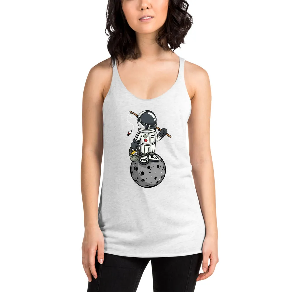 Astronaut | Fishing | Moon | Pop Art | Women's | Racerback | Tank Top