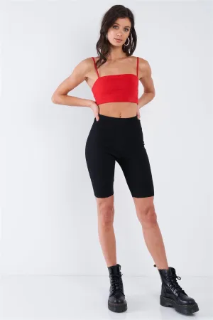 Athletic Black Ribbed Midi Biker Shorts /2-2-1