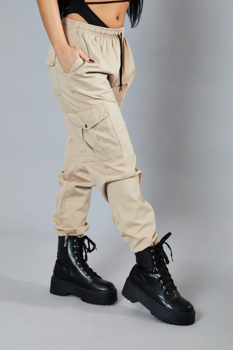 Beige Baggy Cuffed Cargo Trousers - Shemaz