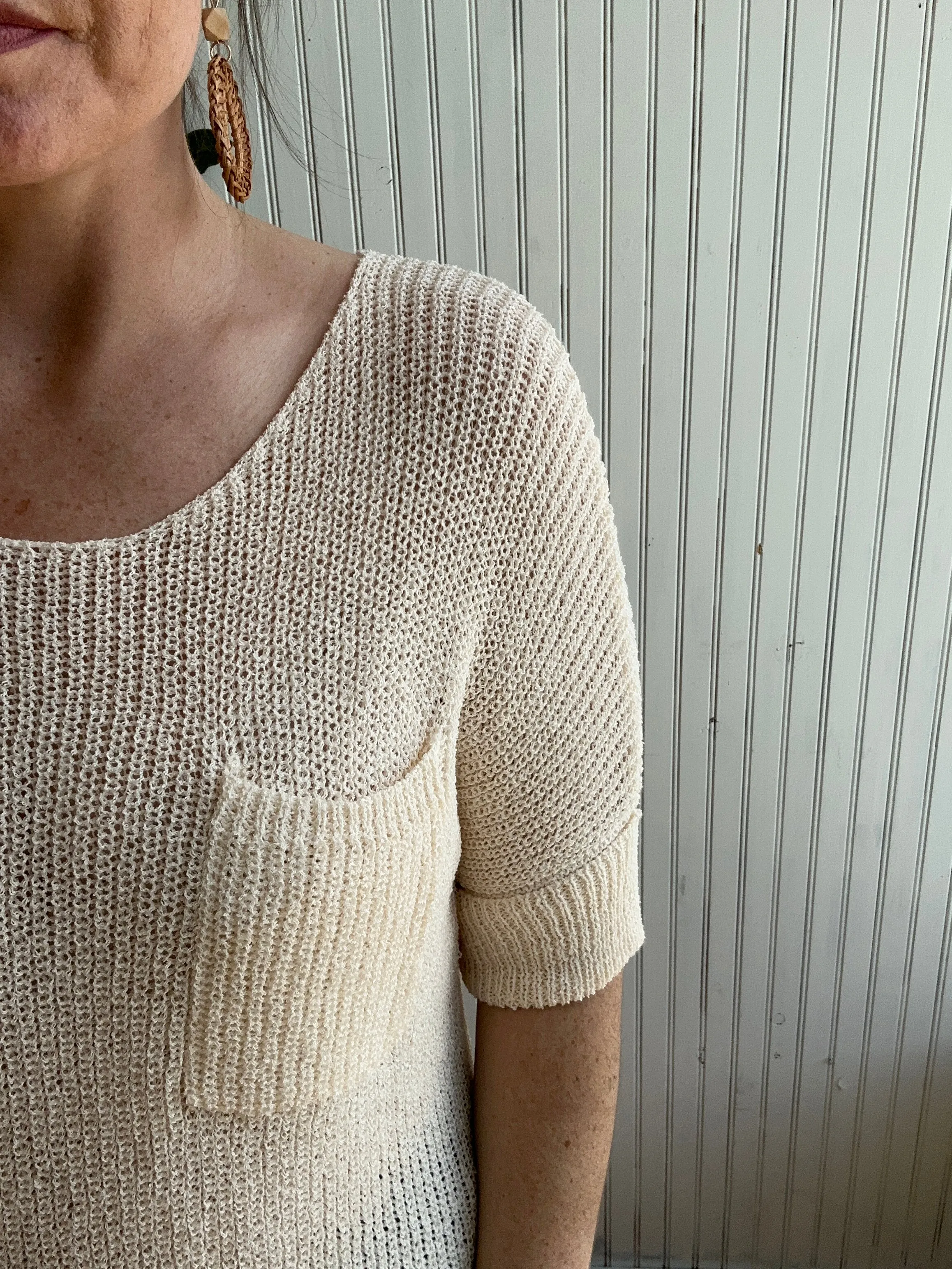 Beige Slouchy Knitted Top with Pocket