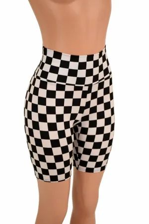 Black & White Check Bike Shorts