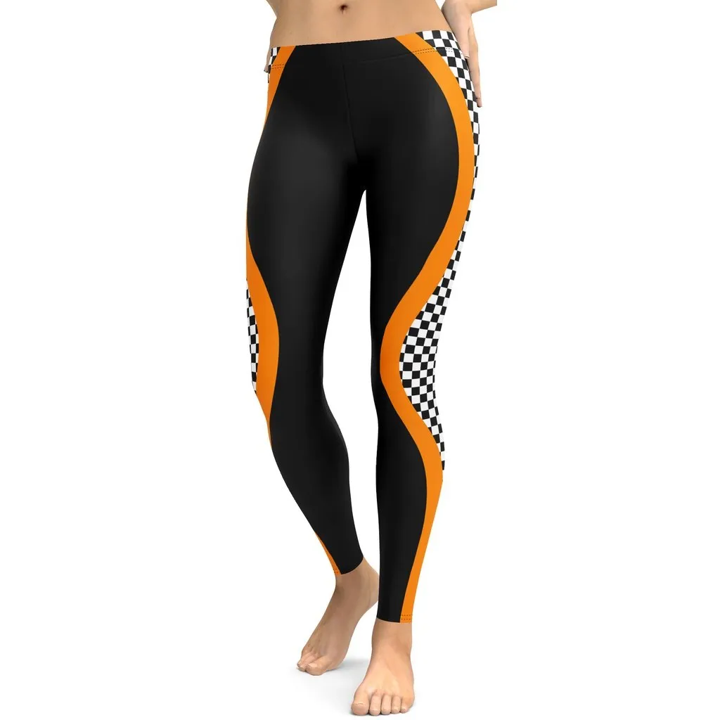 Black and Orange Checkered Leggings