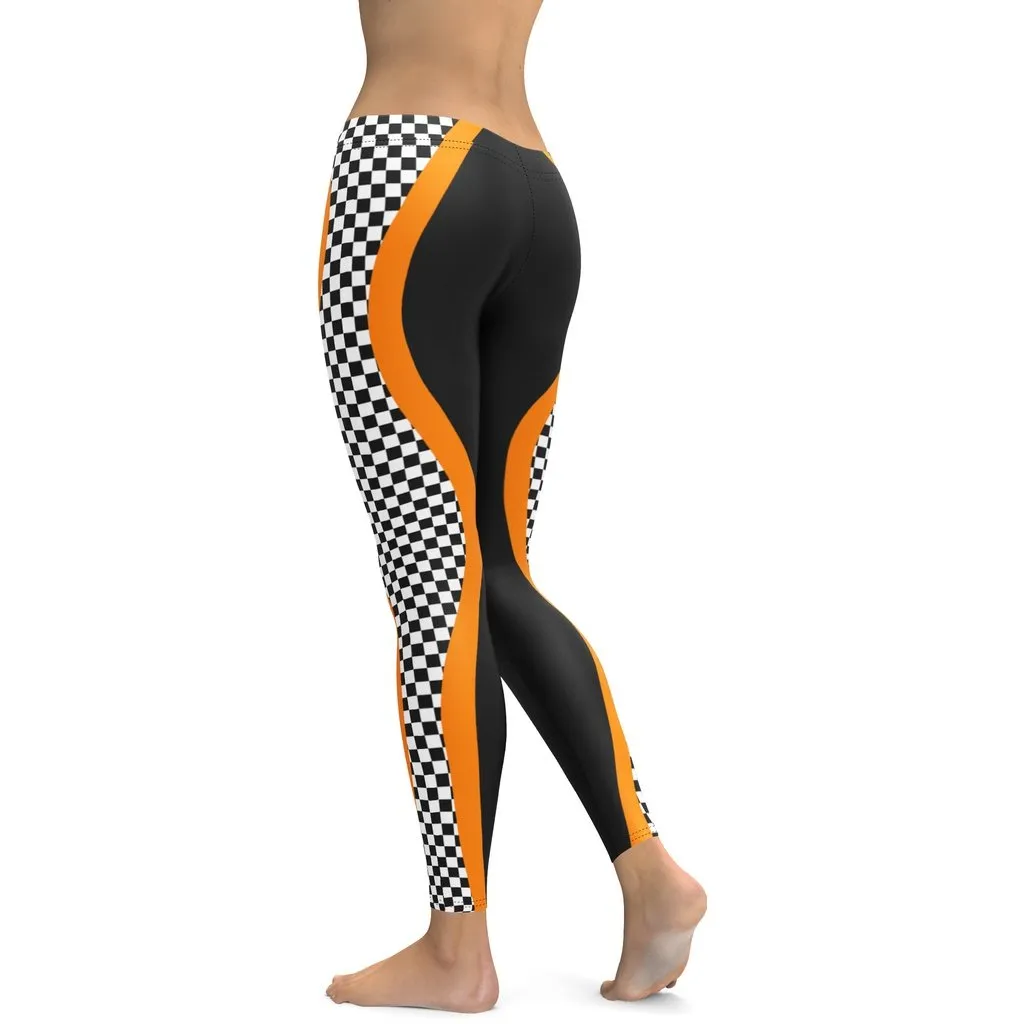 Black and Orange Checkered Leggings