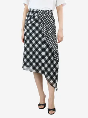 Black checkered asymmetric midi skirt - size UK 8