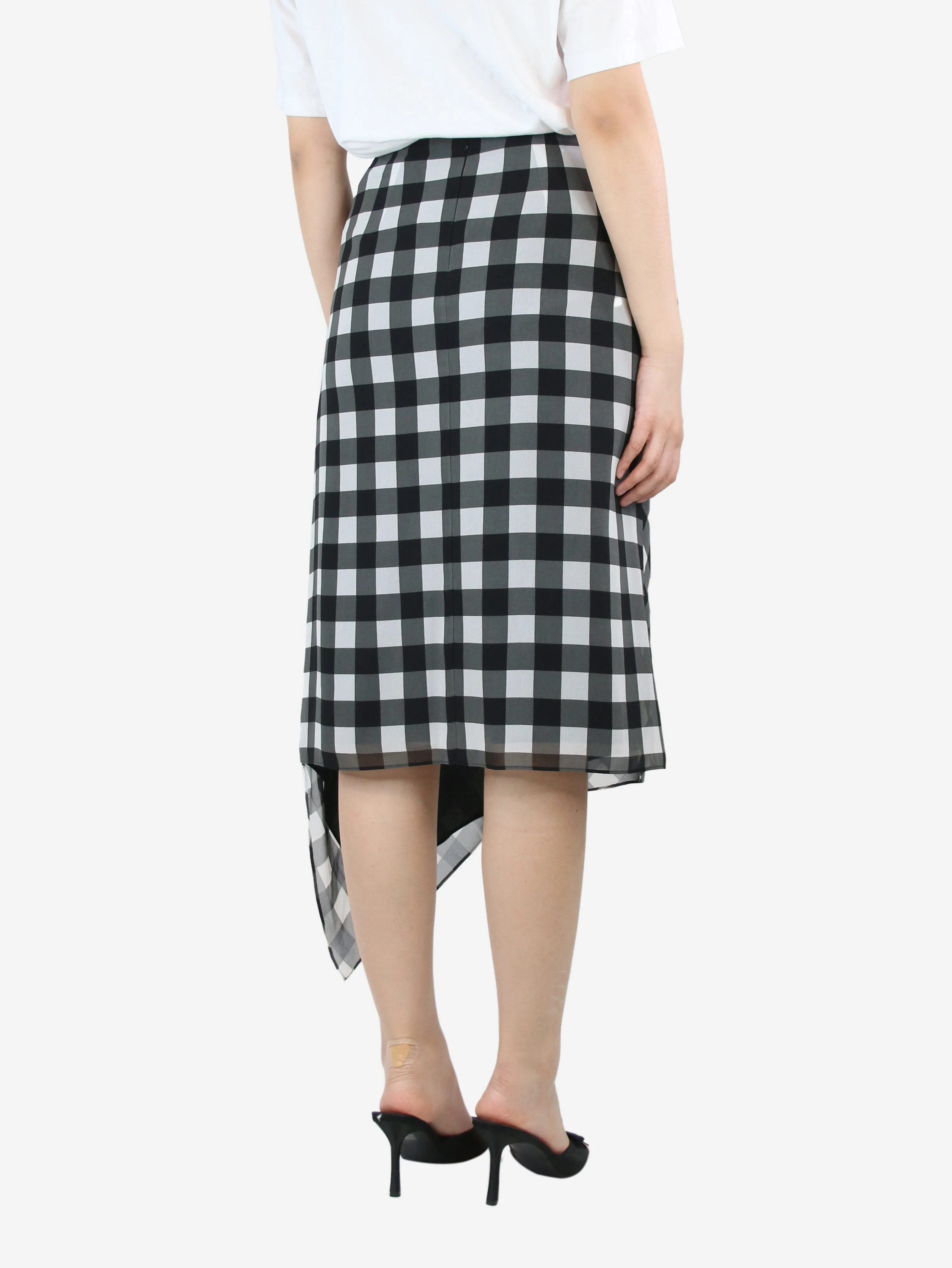 Black checkered asymmetric midi skirt - size UK 8