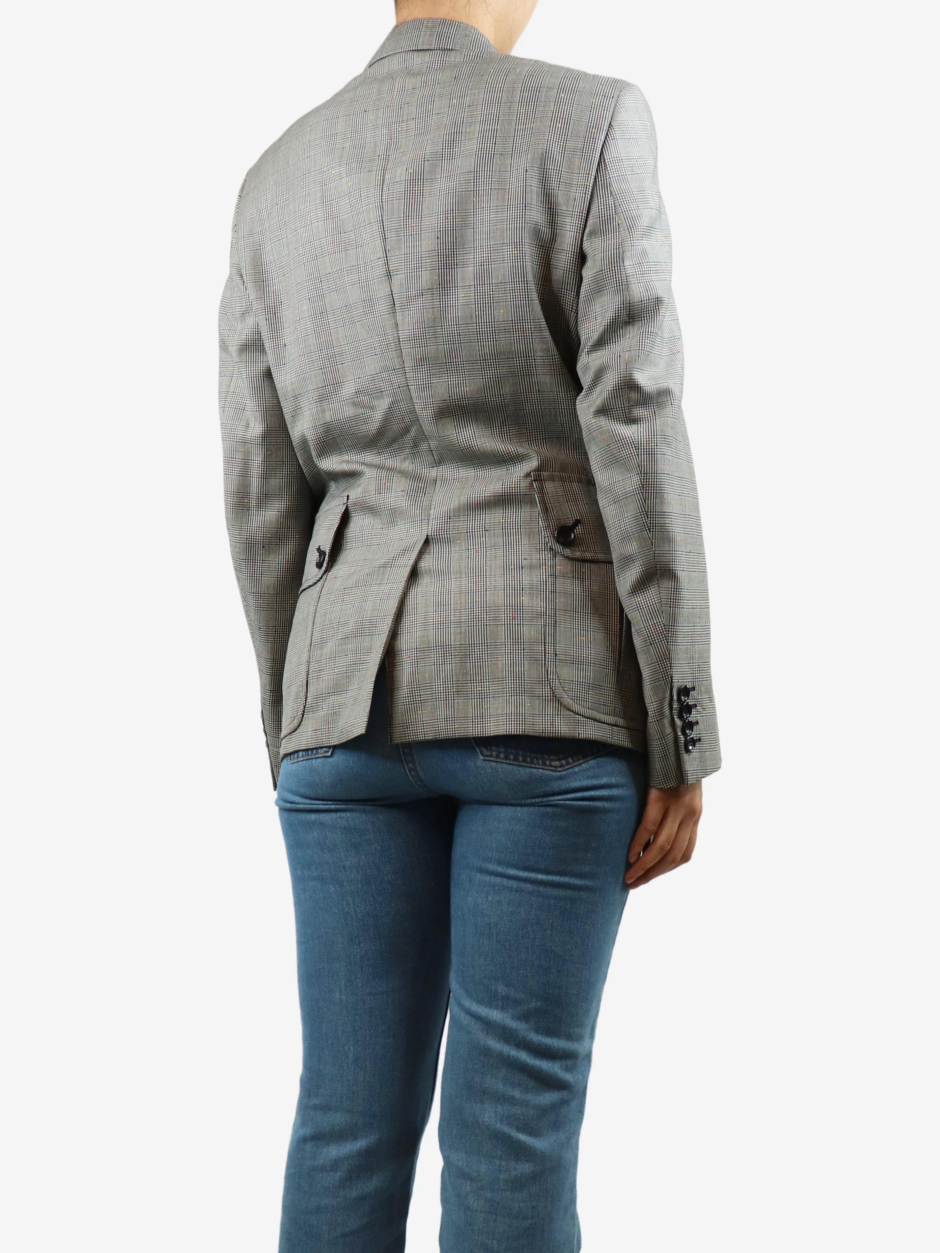 Black checkered wool-blend blazer - size S