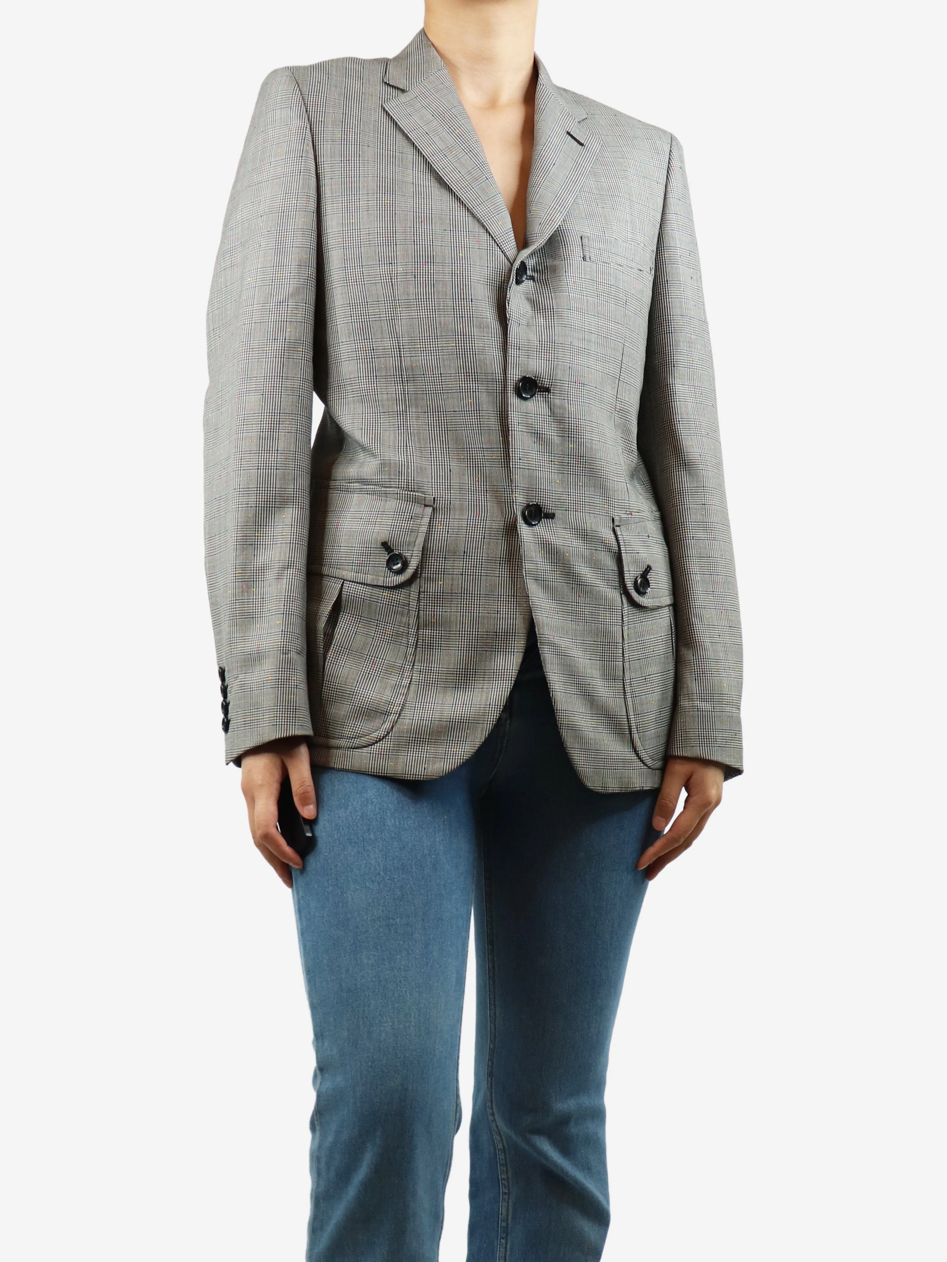 Black checkered wool-blend blazer - size S