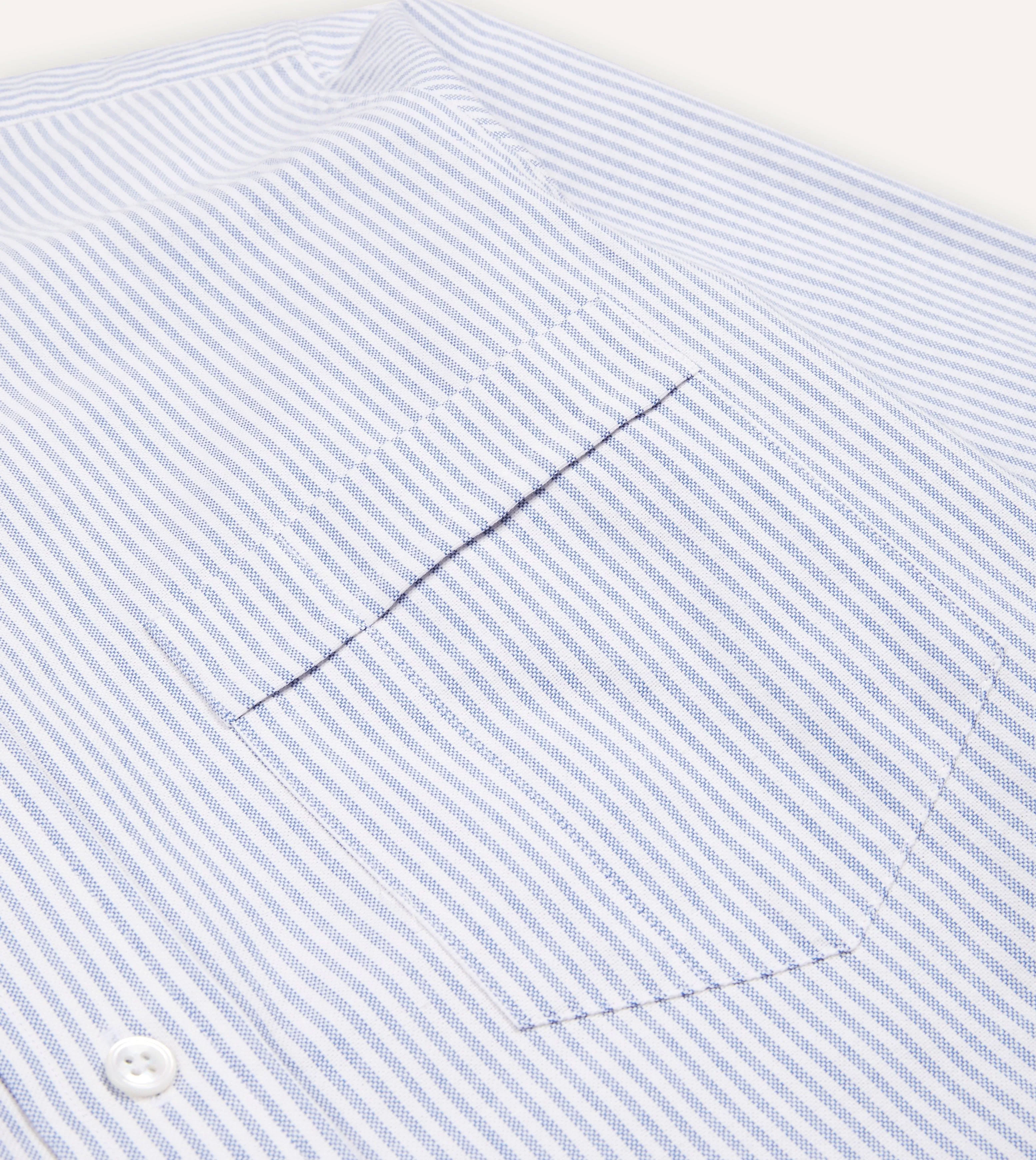 Blue Ticking Stripe Cotton Oxford Cloth Button-Down Shirt