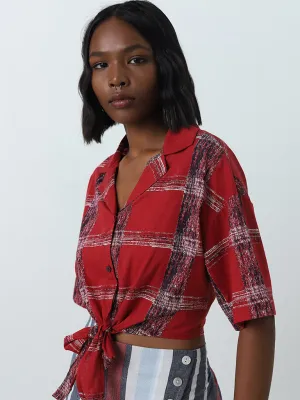 Bombay Paisley Red Checkered Design Cotton Shirt