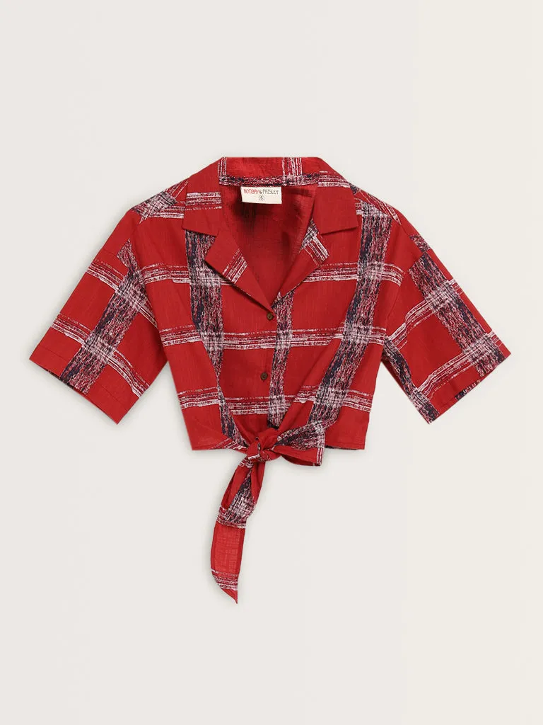 Bombay Paisley Red Checkered Design Cotton Shirt