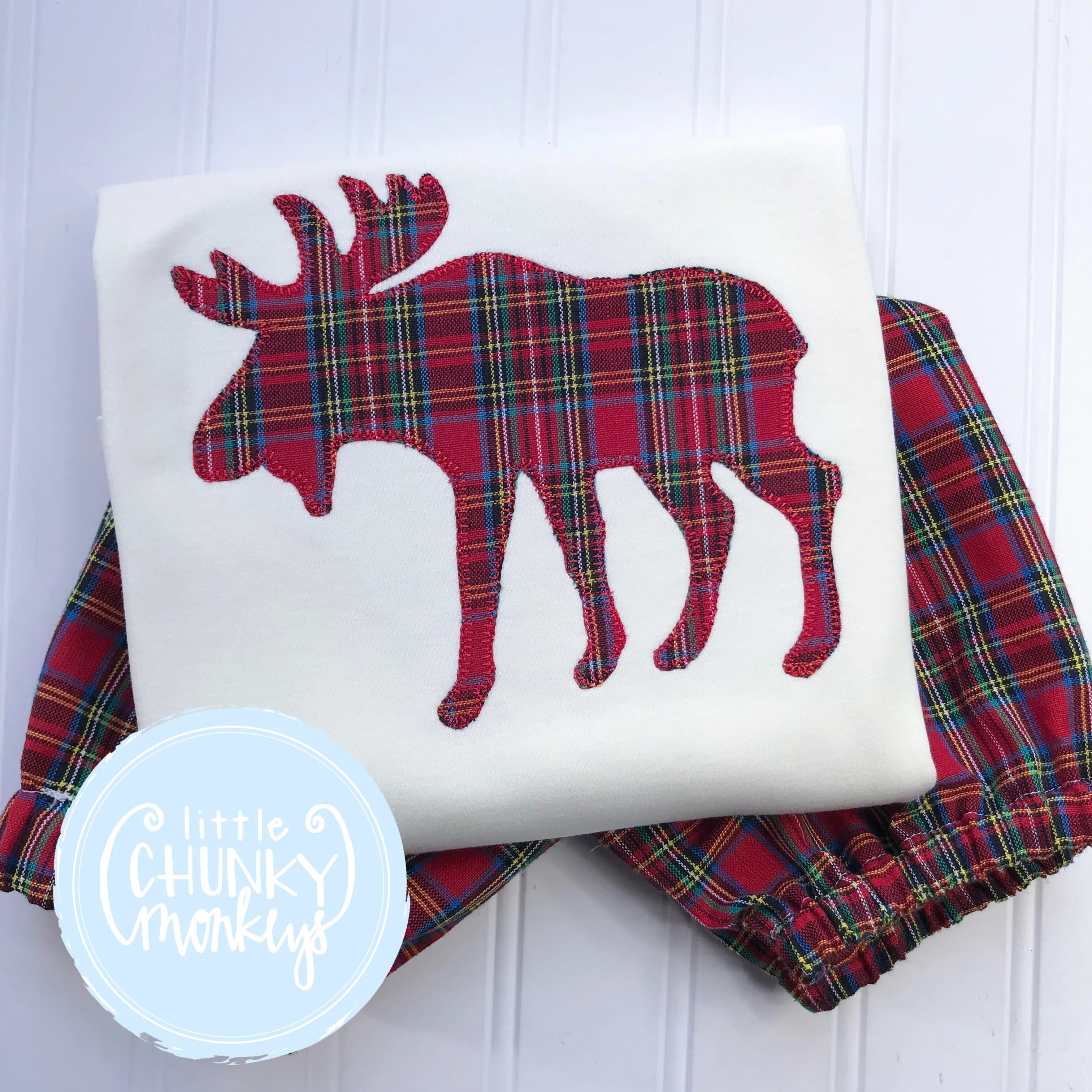 Boy Shirt - Winter Shirt - Moose Applique on Cream Shirt