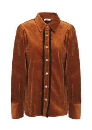 BROWN LACE-TRIMMED CORDUROY SHIRT