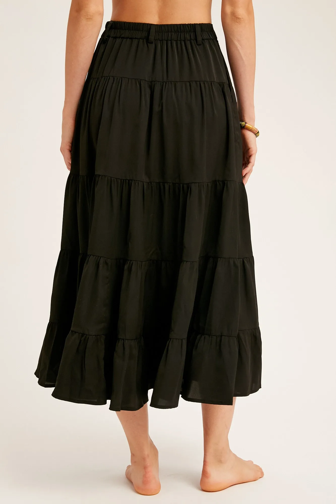 BUTTON DOWN WAIST TIERED MAXI SKIRT