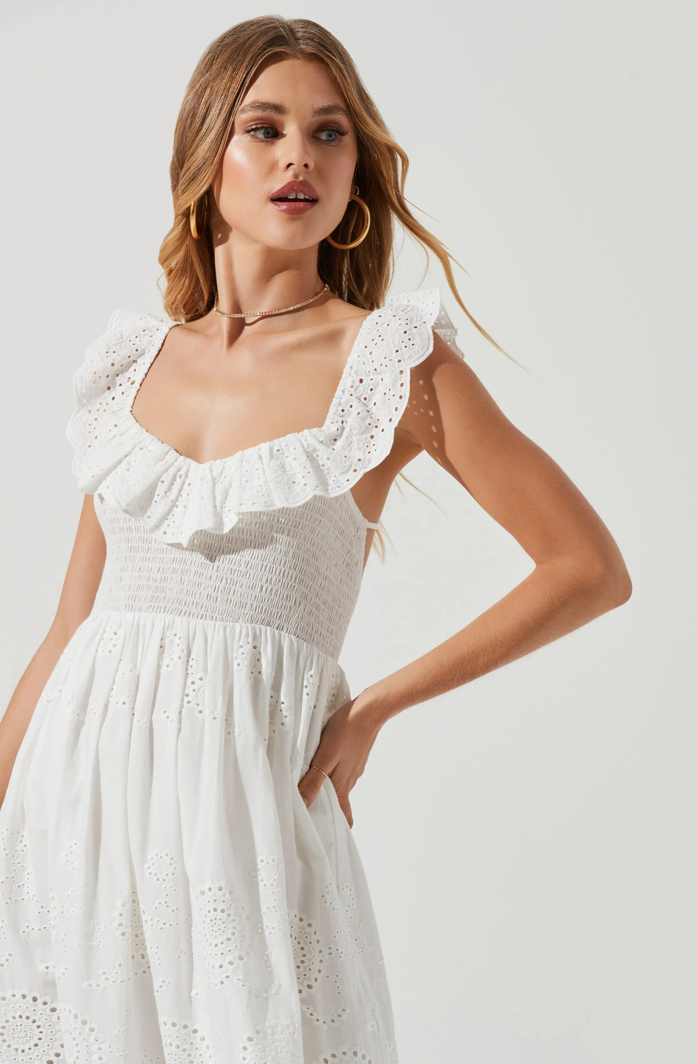 Cottage Eyelet Ruffle Midi Dress