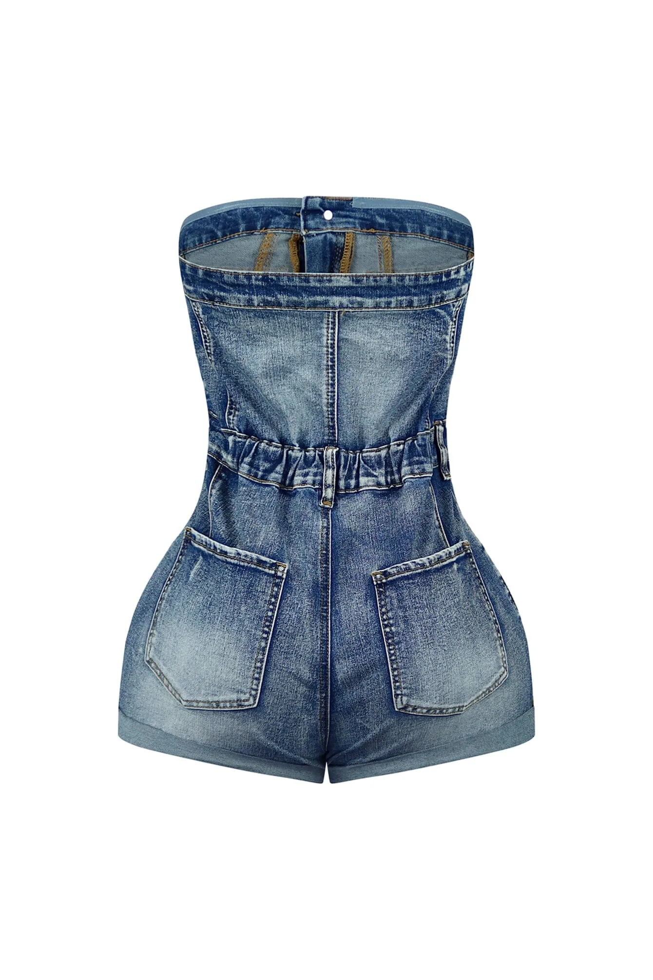 Cross Your Mind Patched Denim Romper