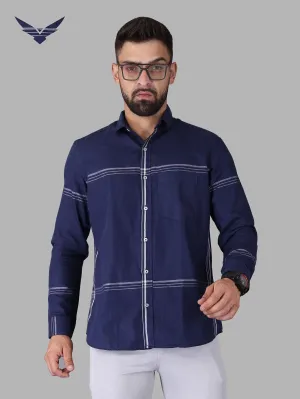 Dark Blue with Off White Burberry Checkered Cotton Shirt