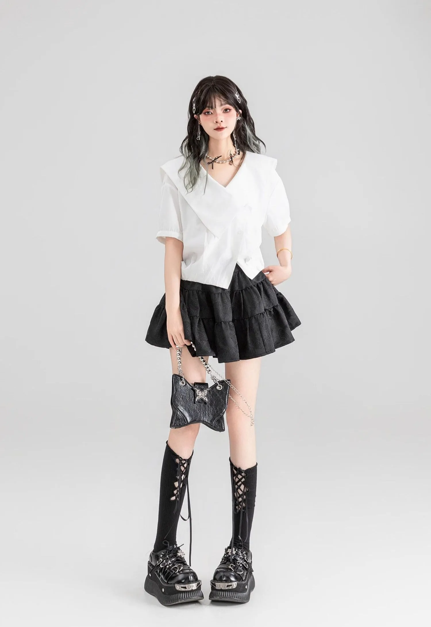 Dark Pattern Jacquard A-line Pleated Fluffy Cake Short Skirt KEI0061