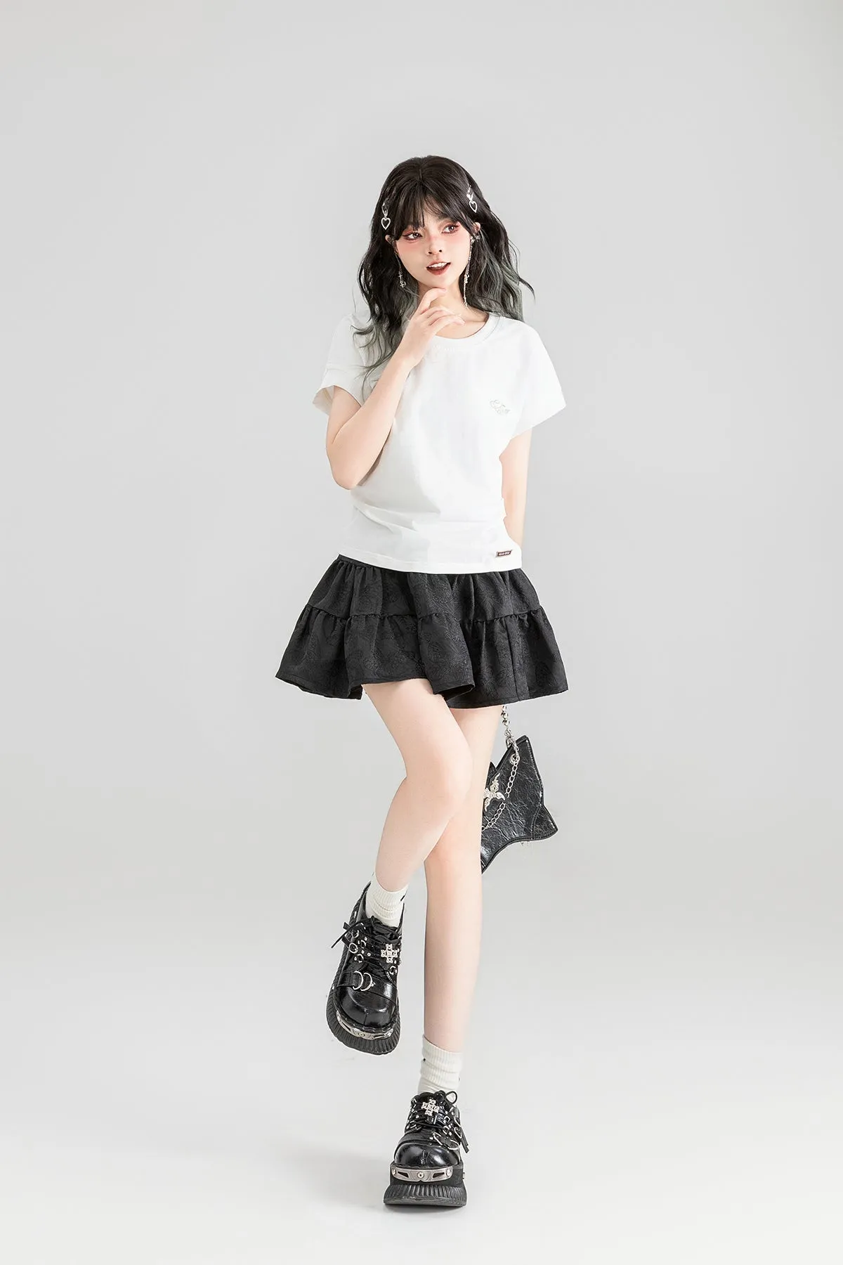 Dark Pattern Jacquard A-line Pleated Fluffy Cake Short Skirt KEI0061