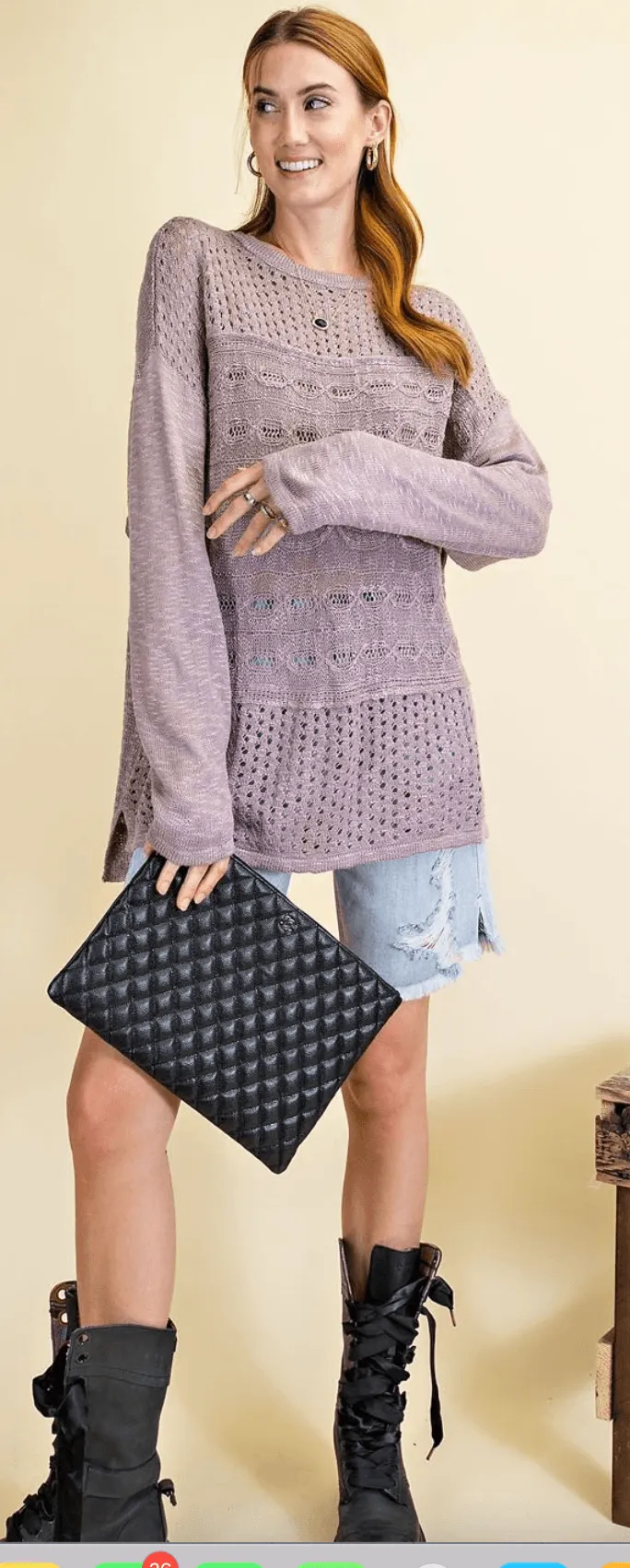 Easel Mauve Textured Pullover Sweater