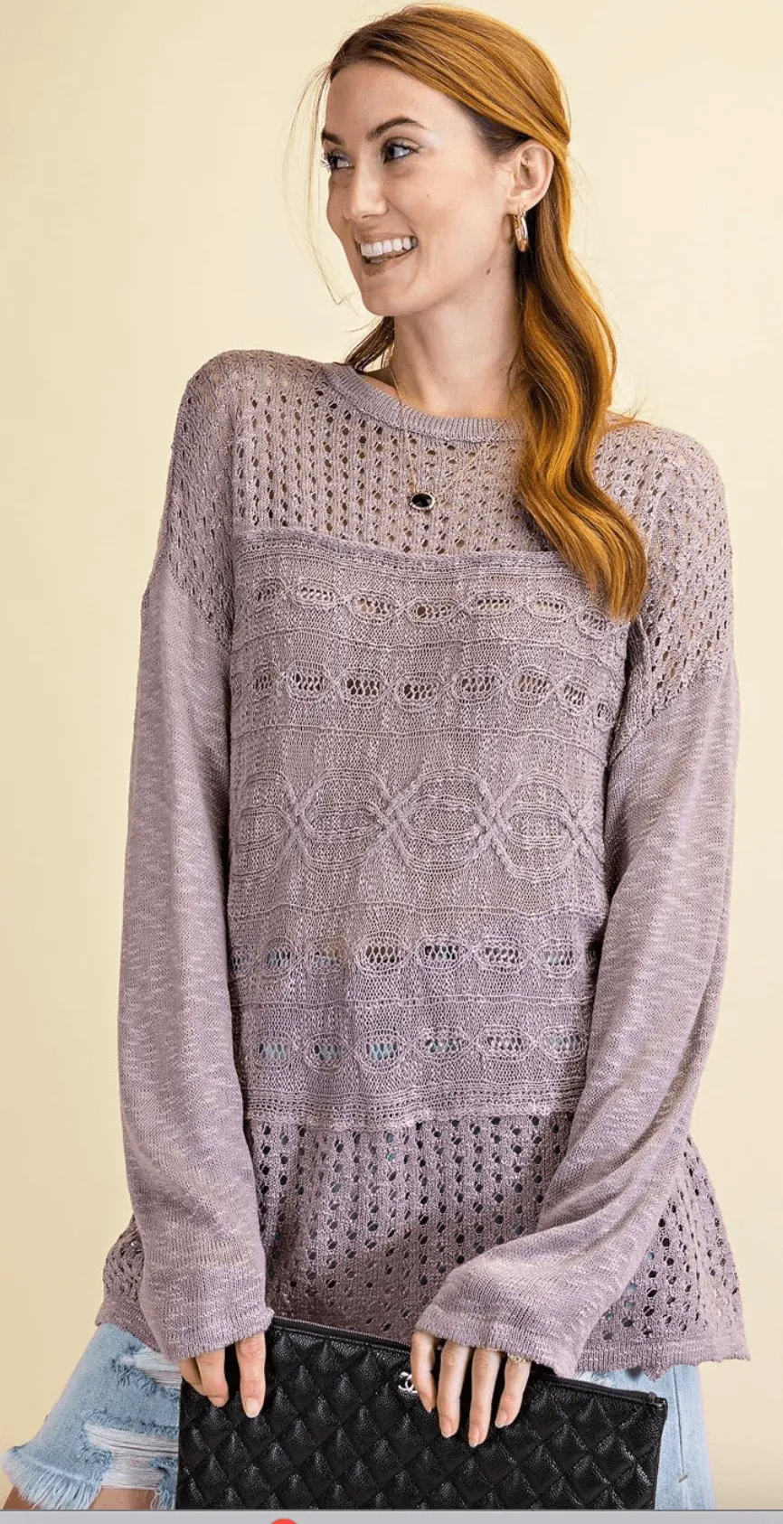 Easel Mauve Textured Pullover Sweater