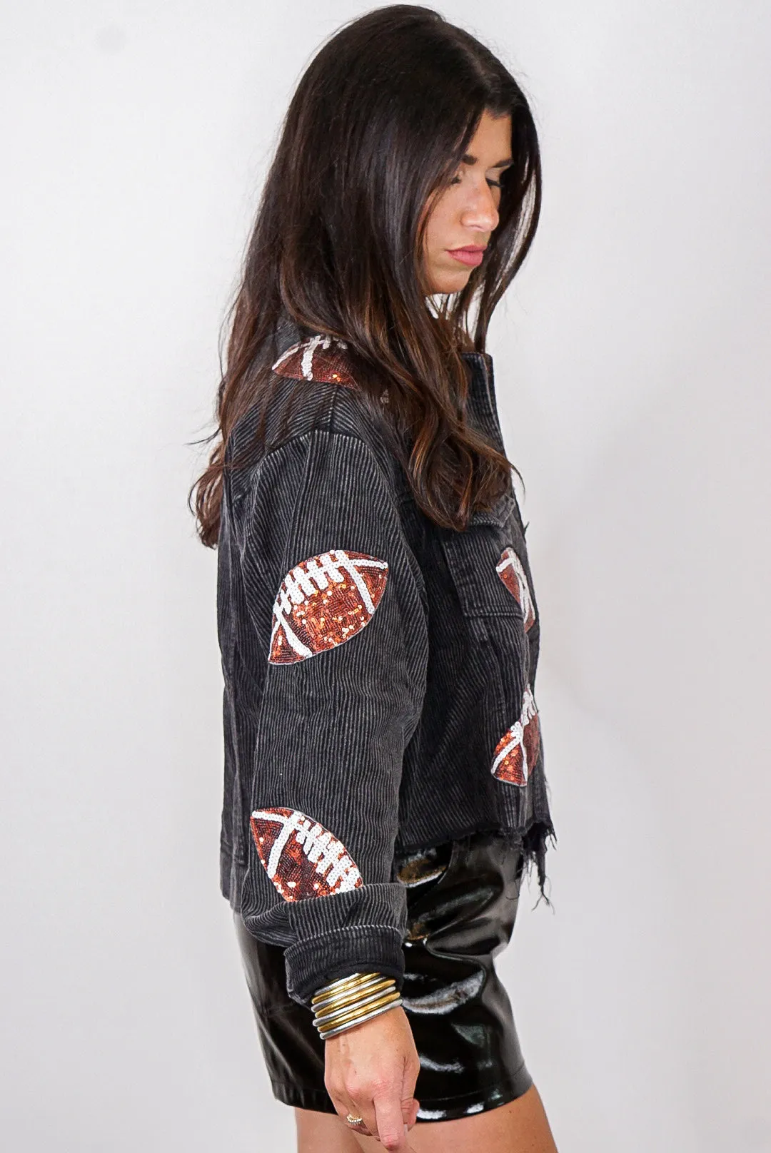 Football Season Black Corduroy Jacket