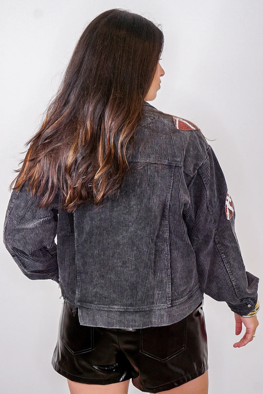 Football Season Black Corduroy Jacket