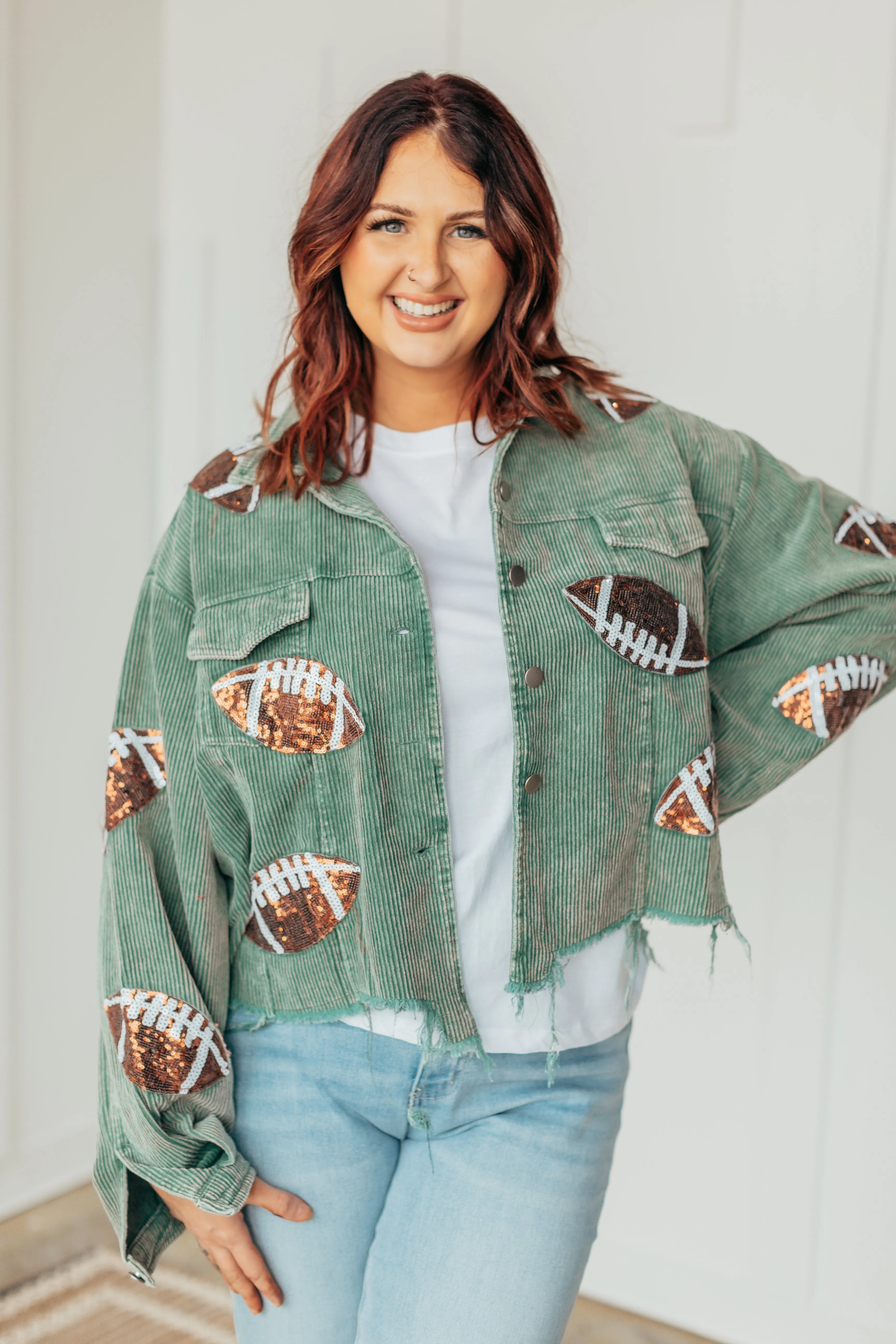 Football Season Sequin Corduroy Jacket