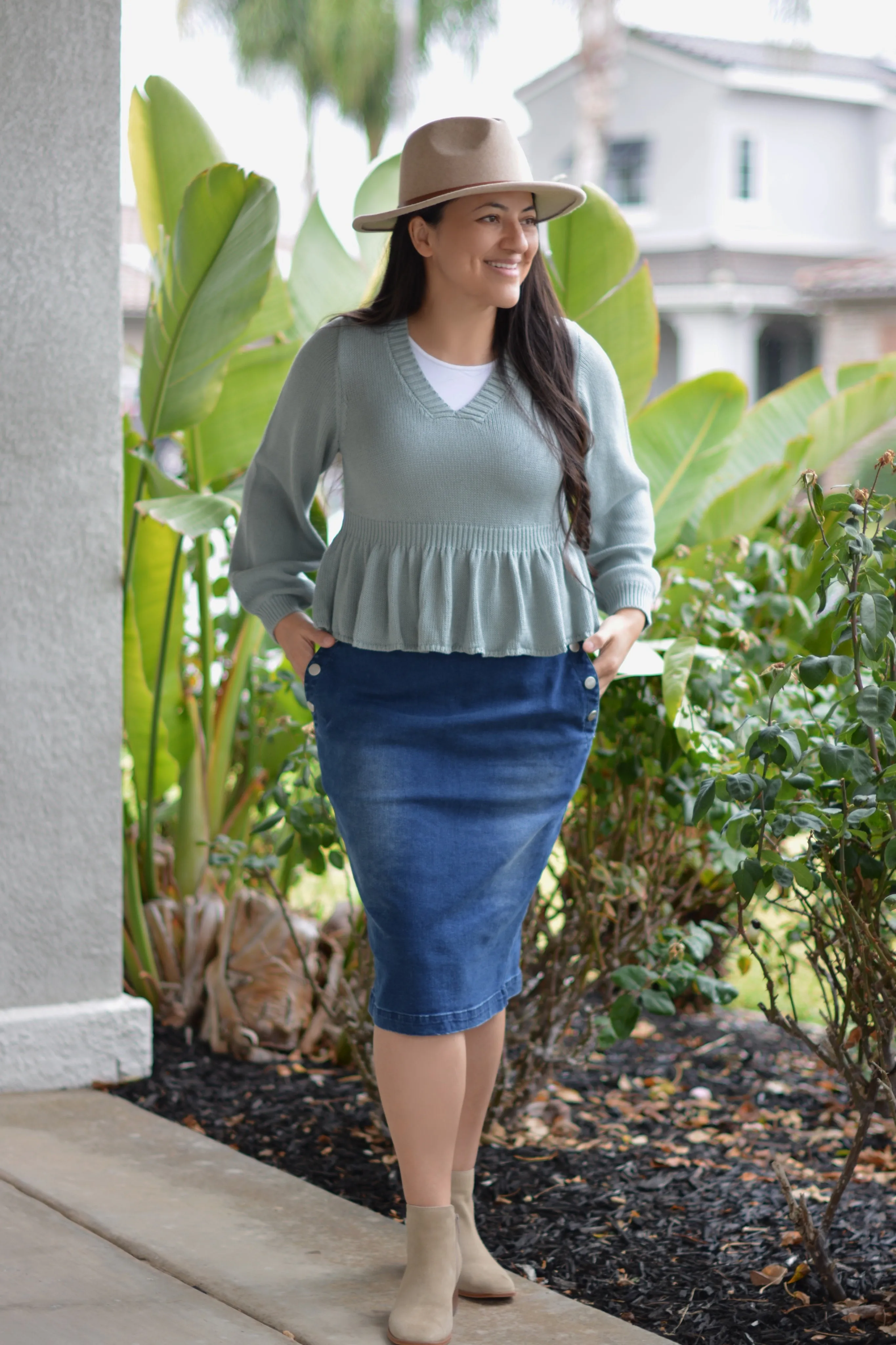 Gabriellla Aqua Peplum Knit Top