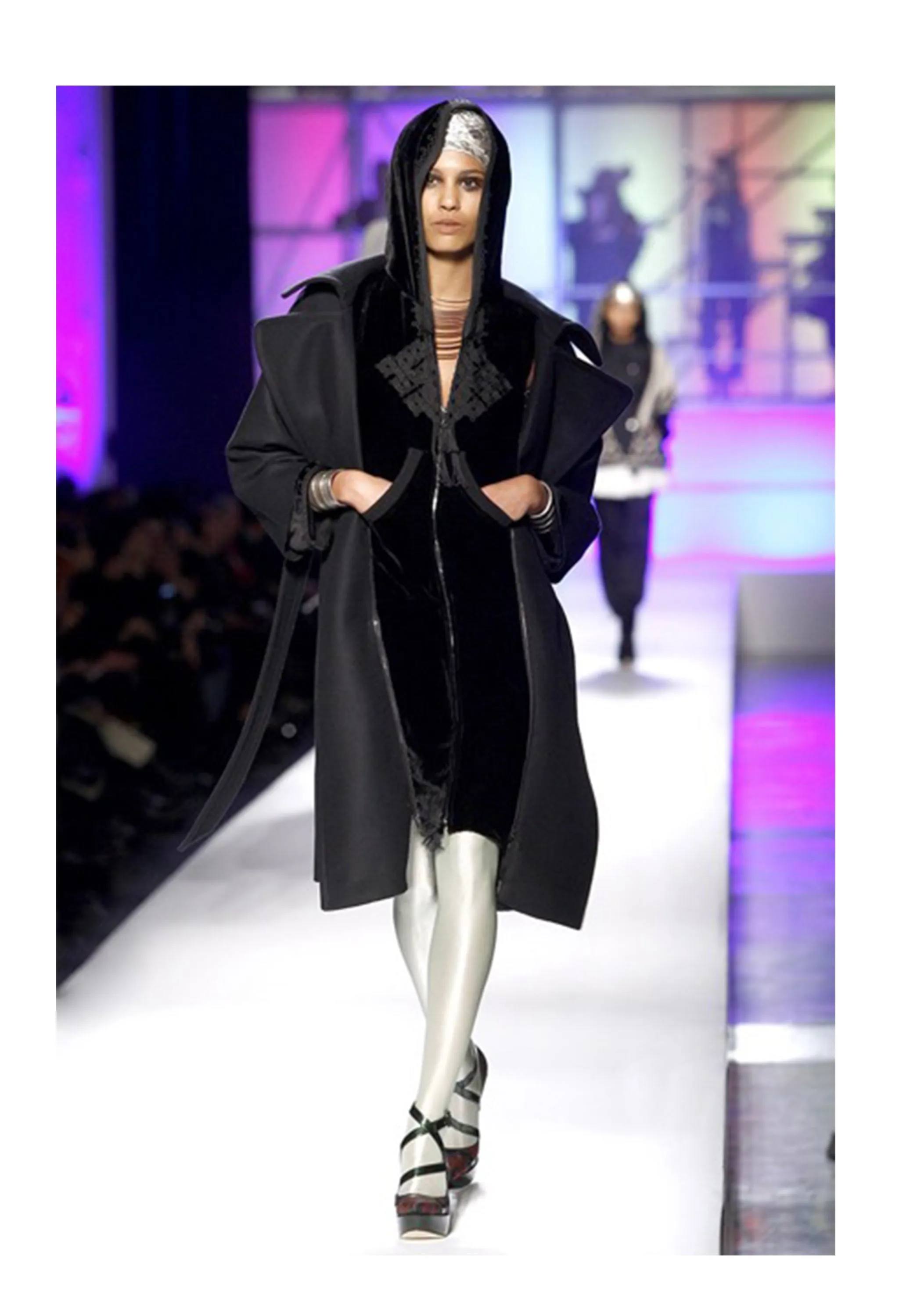 GAULTIER BLACK VELVET HOODIE TUNIC DRESS 2010