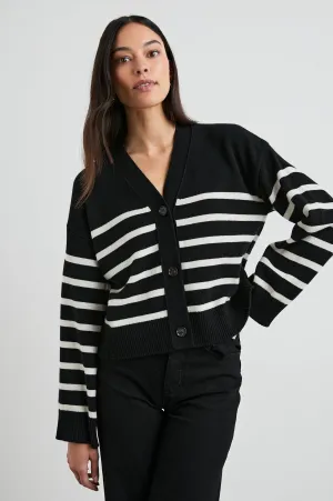 GENEVA CARDIGAN - BLACK OATMEAL STRIPE