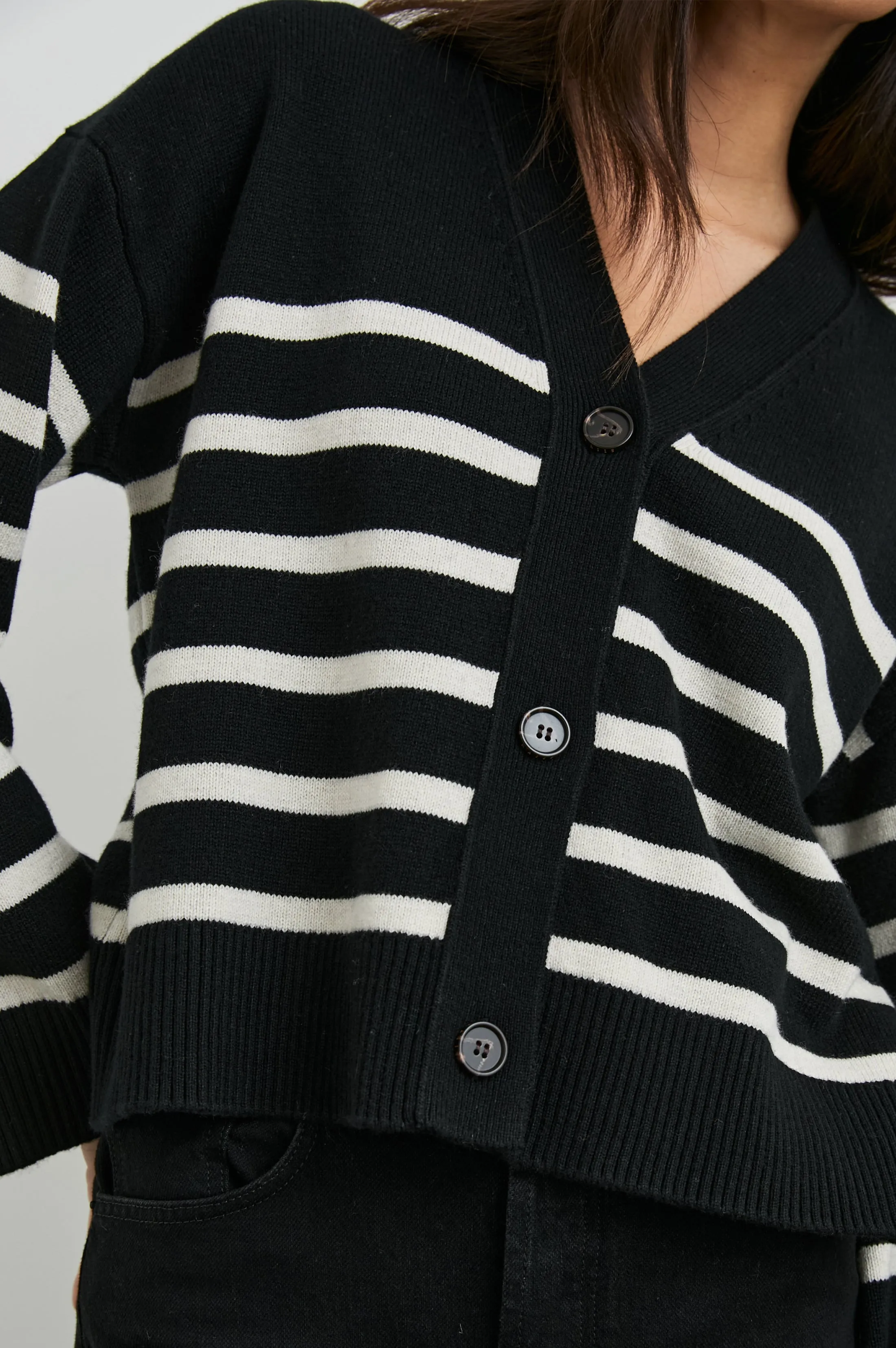 GENEVA CARDIGAN - BLACK OATMEAL STRIPE