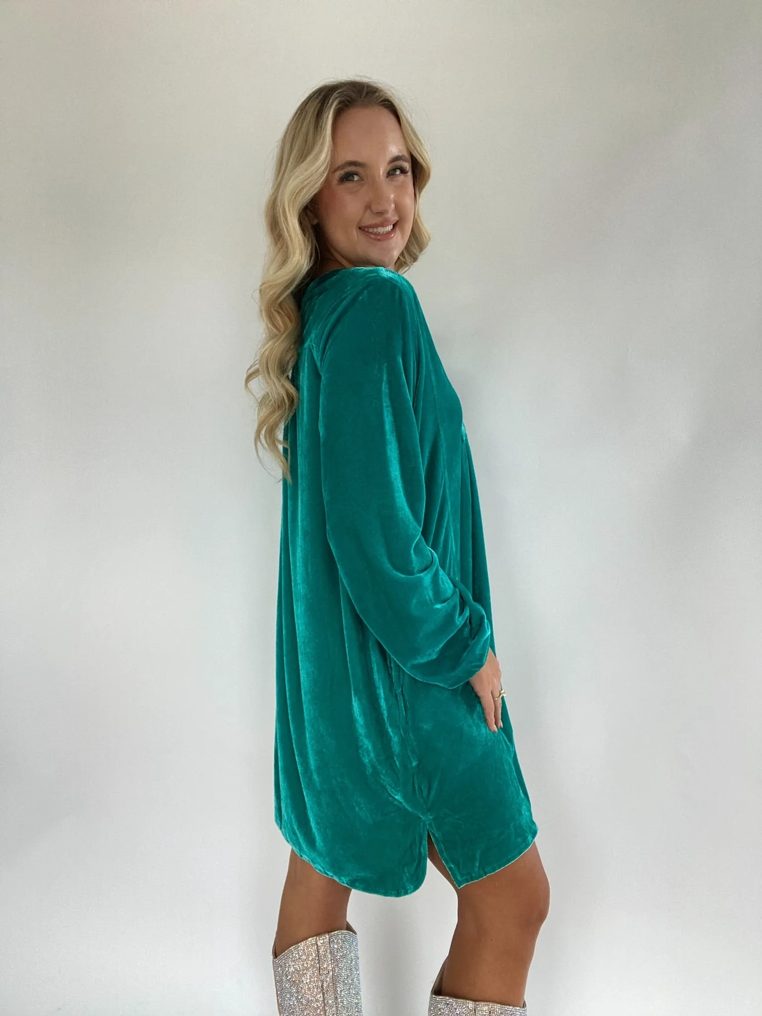 Heaven Sent Velvet Tunic Dress - Emerald