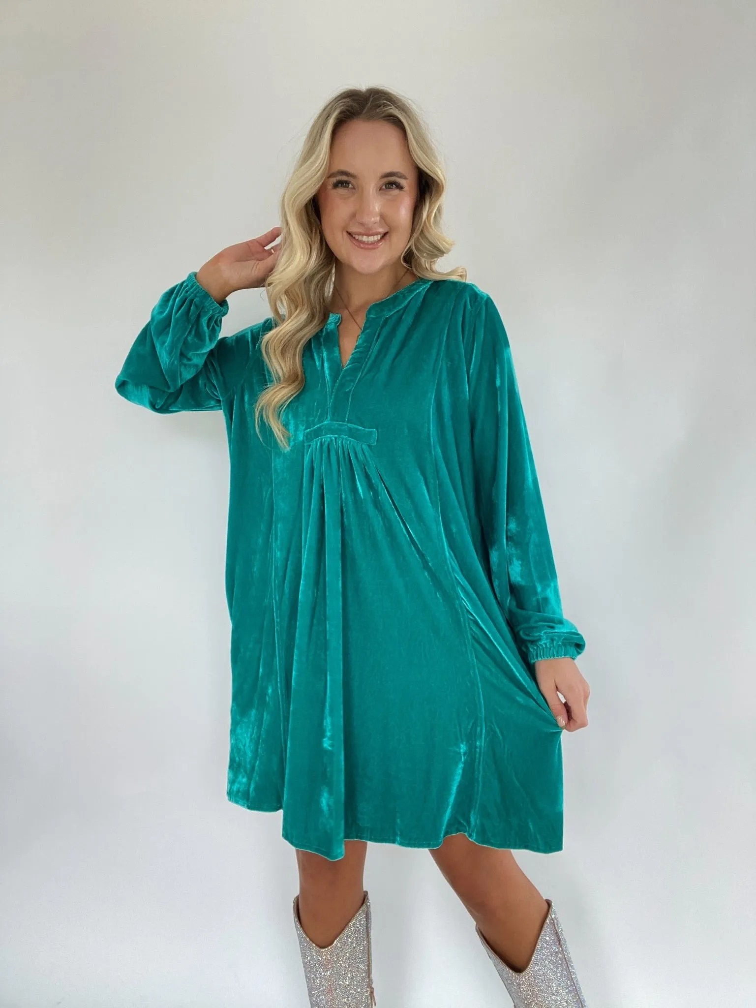 Heaven Sent Velvet Tunic Dress - Emerald