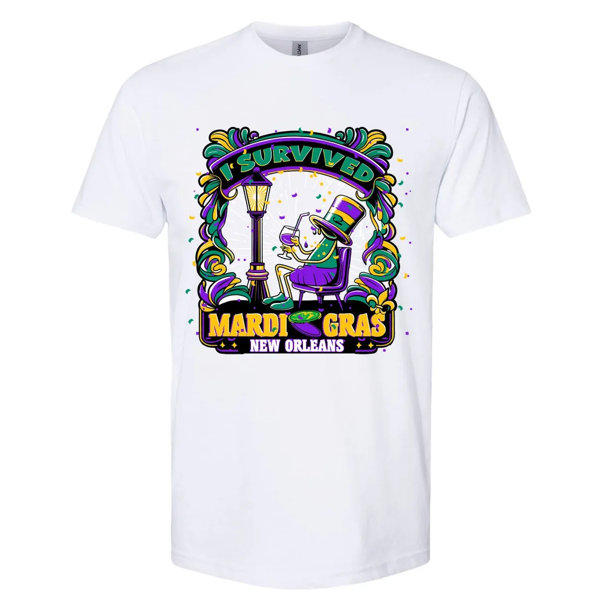 I Survived Mardi Gras Drunk Guy T-shirt White