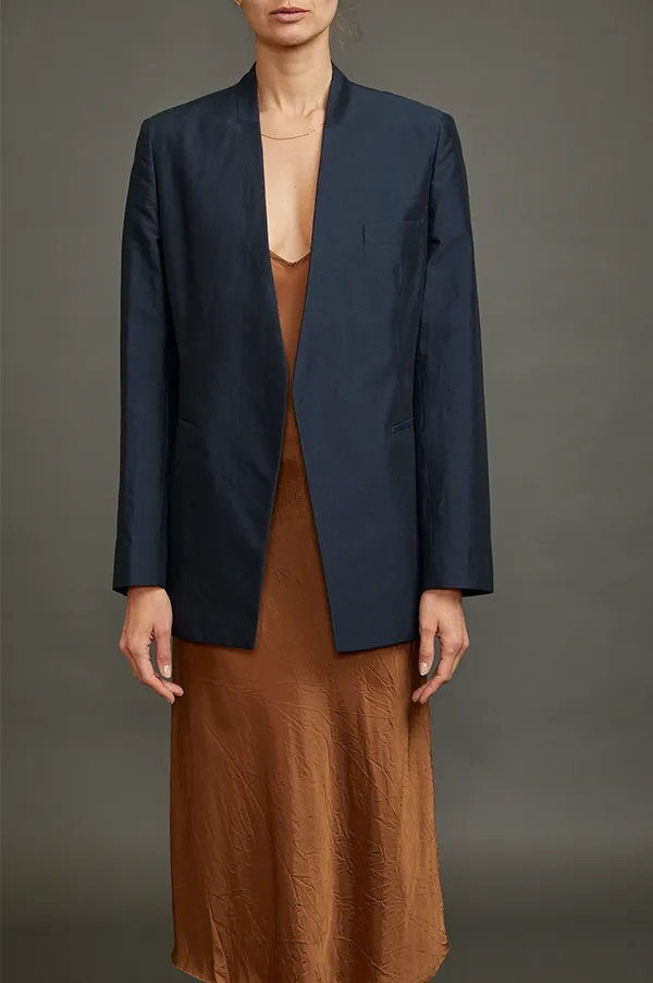 Jakari Standing Collar Suit Jacket In Navy