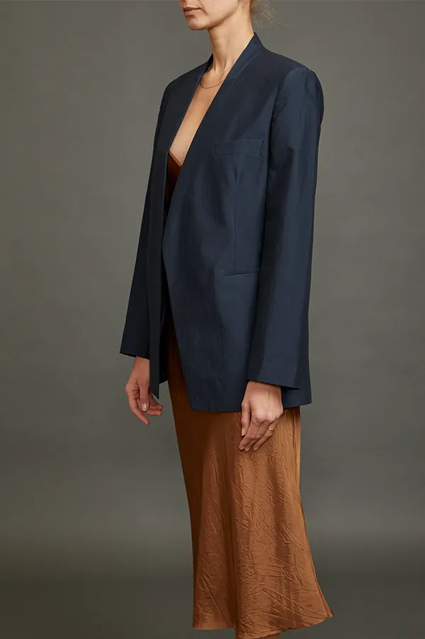 Jakari Standing Collar Suit Jacket In Navy