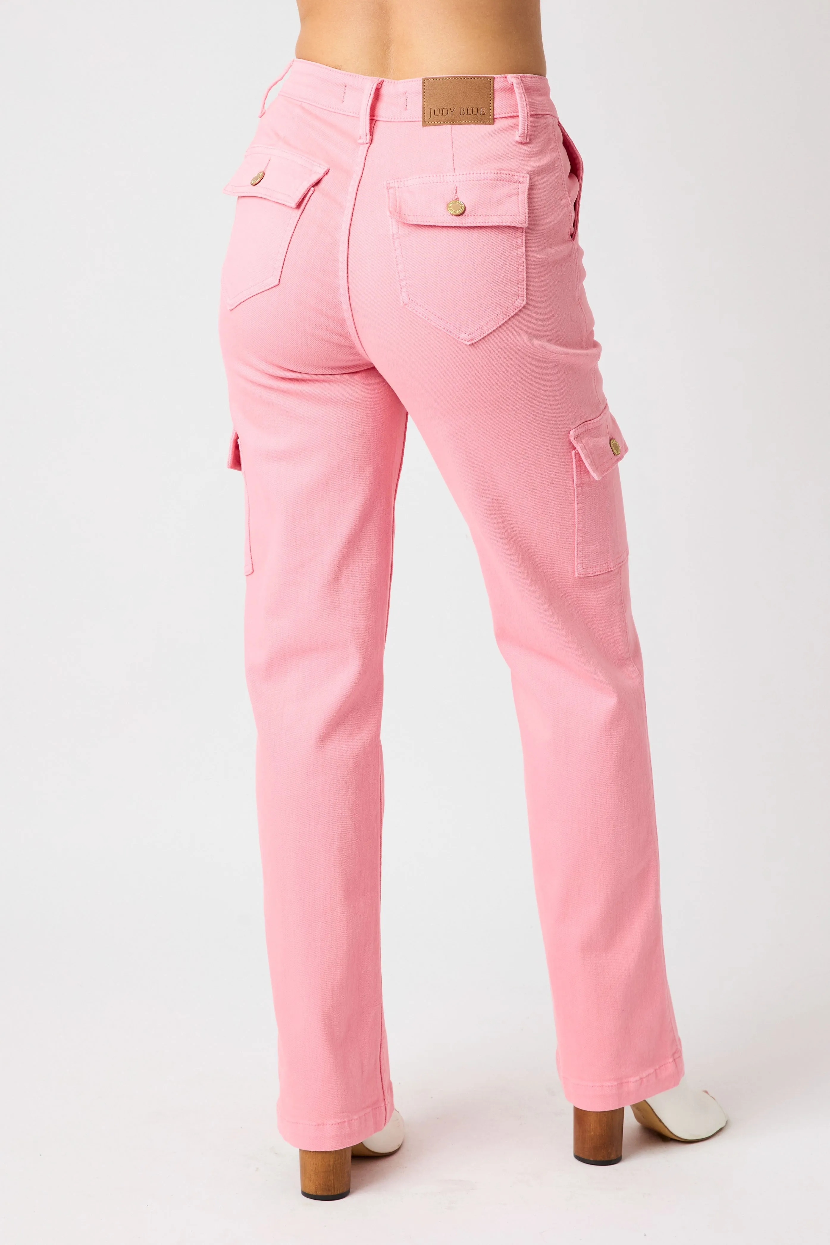 Judy Blue High Rise Cargo Straight Leg Jeans in Pink