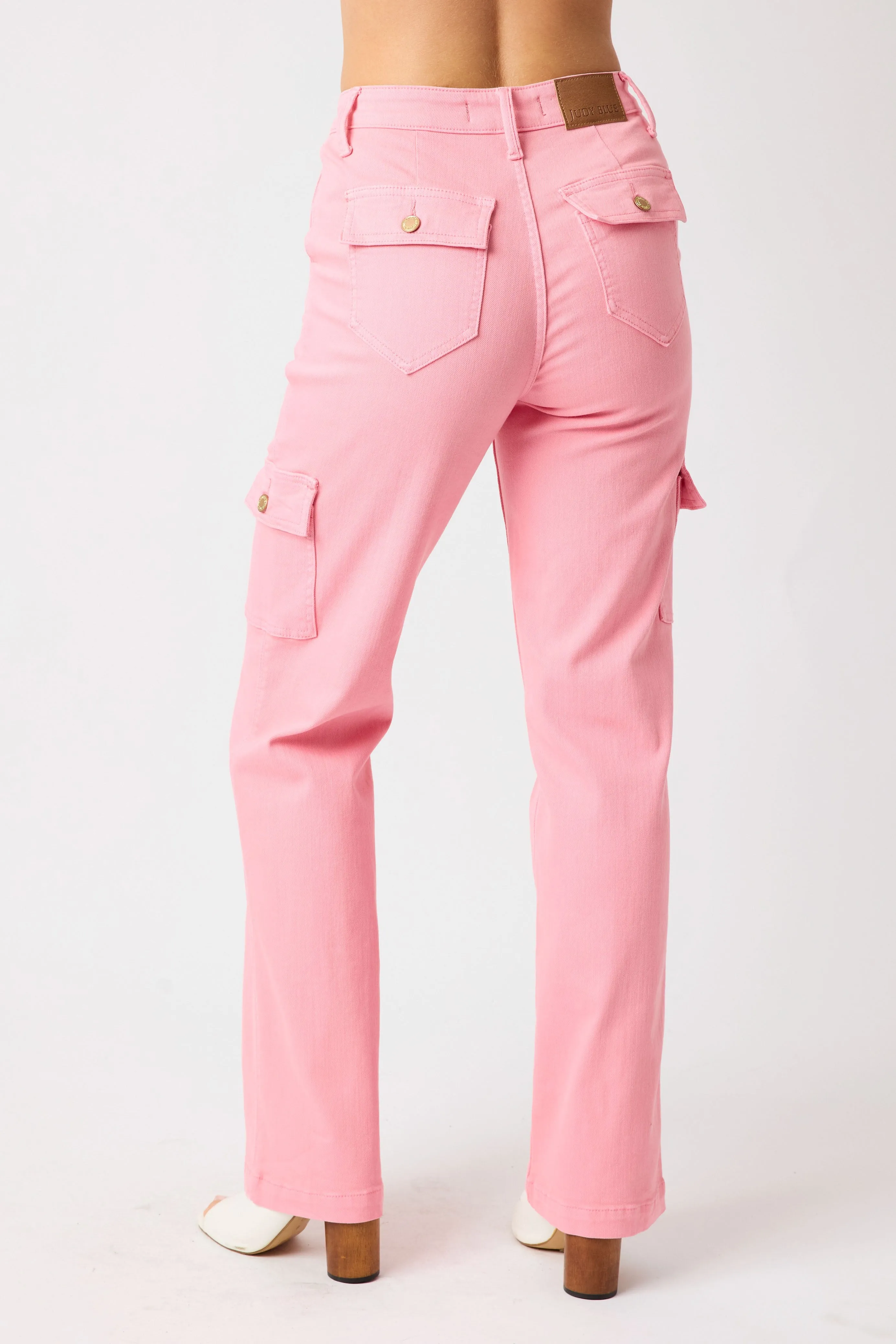 Judy Blue High Rise Cargo Straight Leg Jeans in Pink