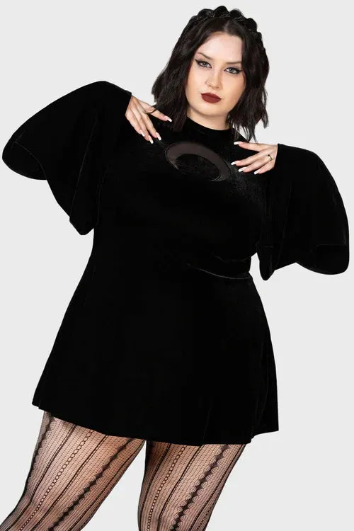 Killstar Reap Dress Velvet Bell Sleeves Crescent Moon Cut-out