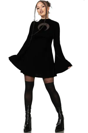 Killstar Reap Dress Velvet Bell Sleeves Crescent Moon Cut-out