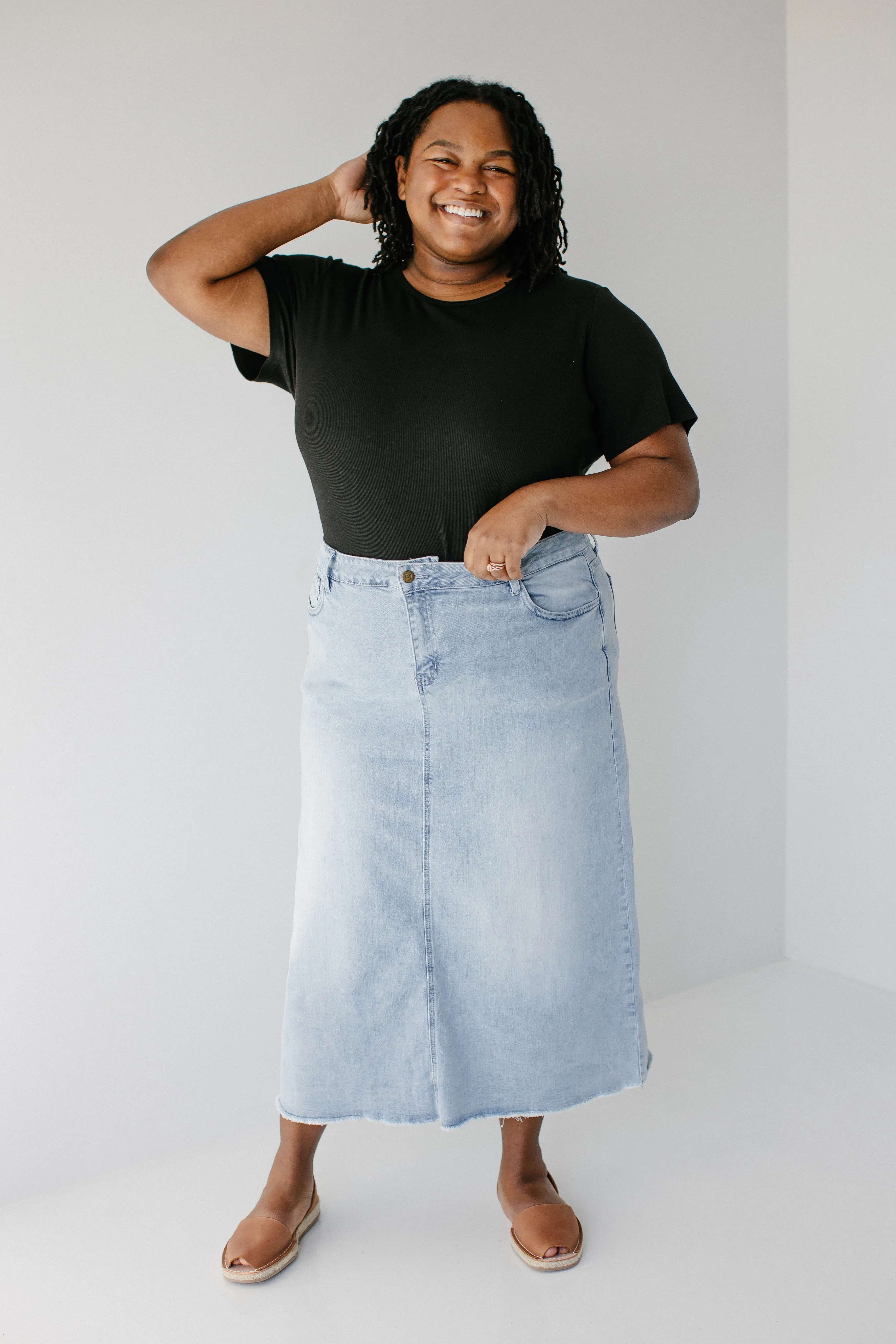 'Laura' Petite Length Denim Midi Skirt