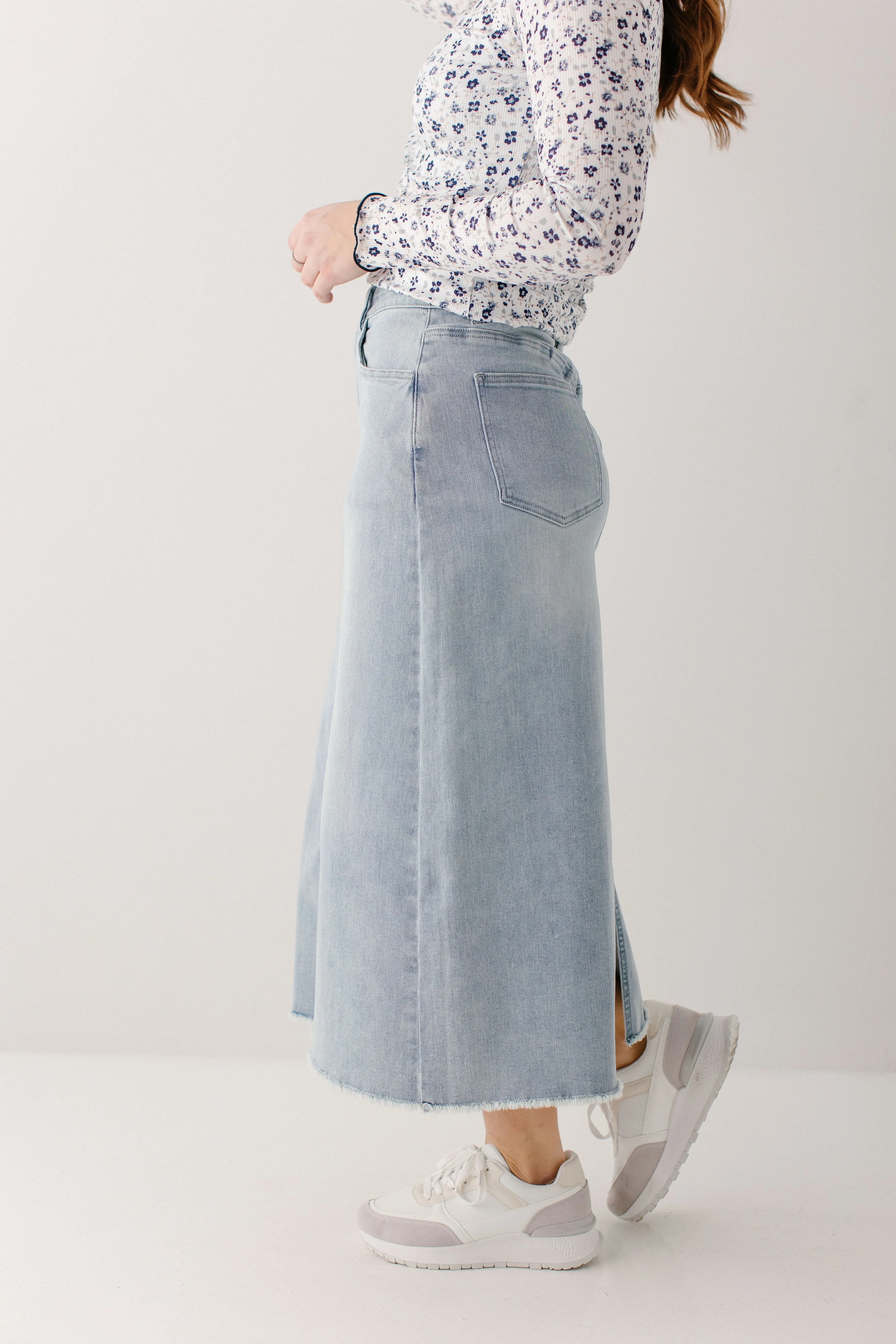 'Laura' Petite Length Denim Midi Skirt