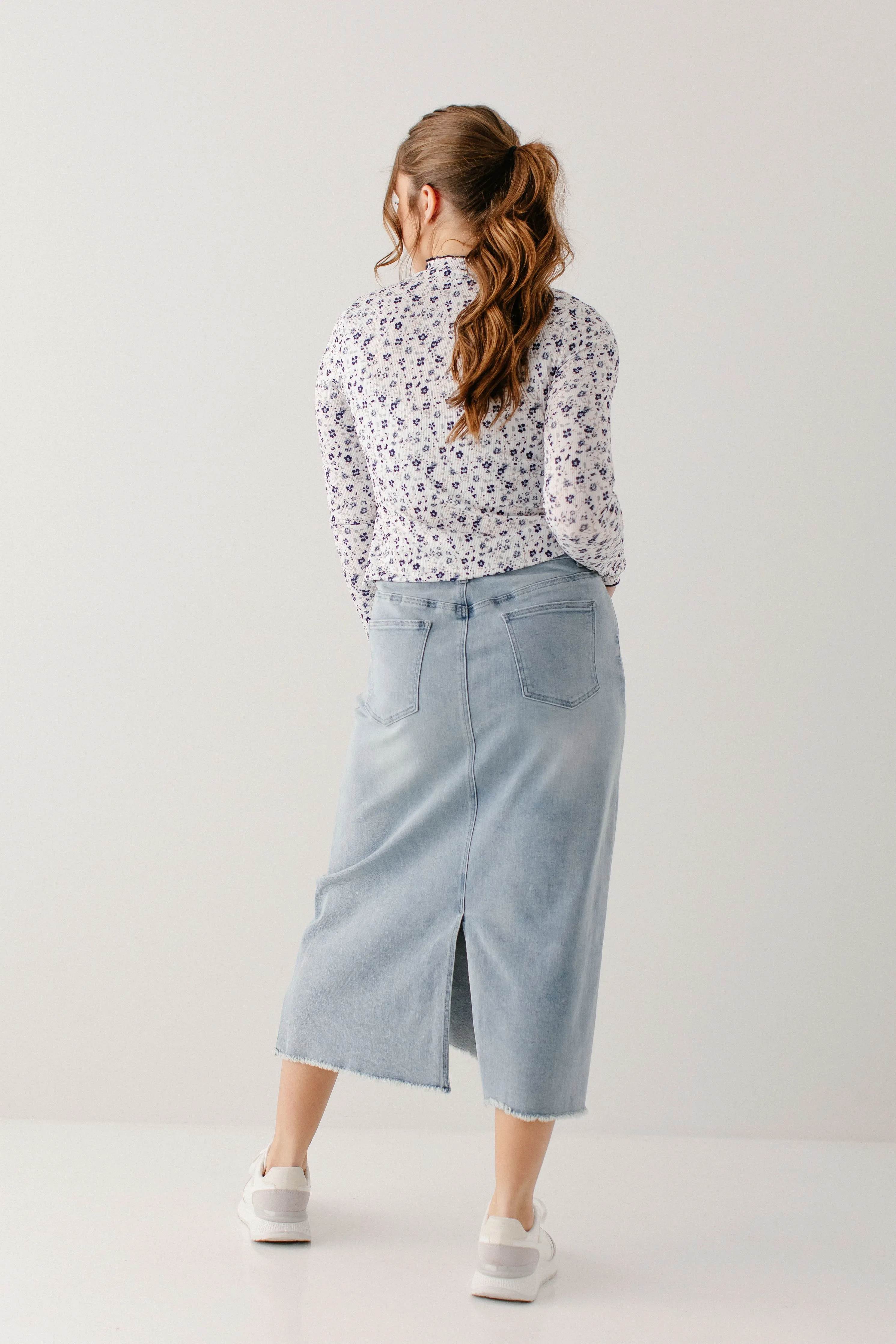 'Laura' Petite Length Denim Midi Skirt