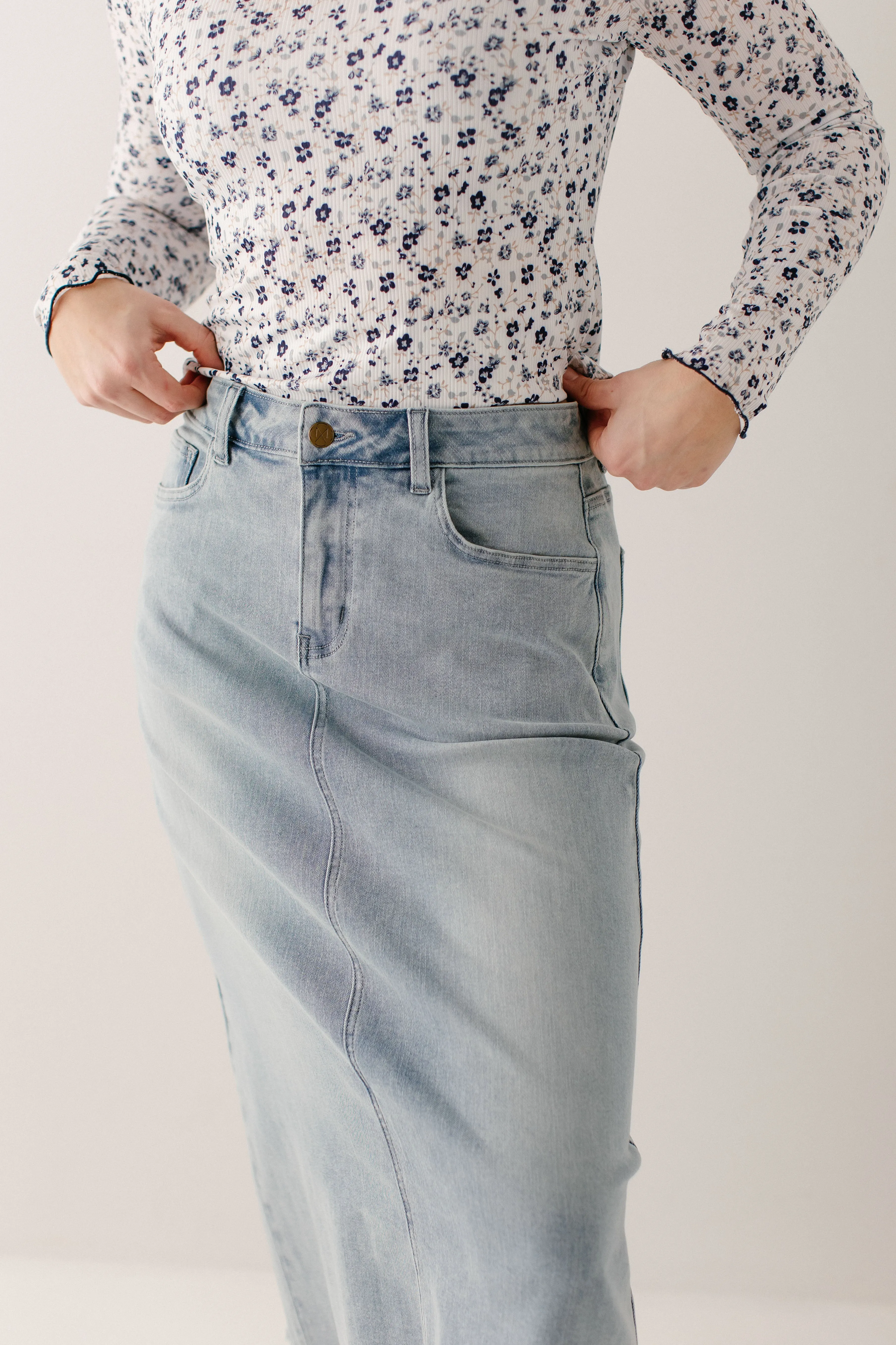 'Laura' Petite Length Denim Midi Skirt